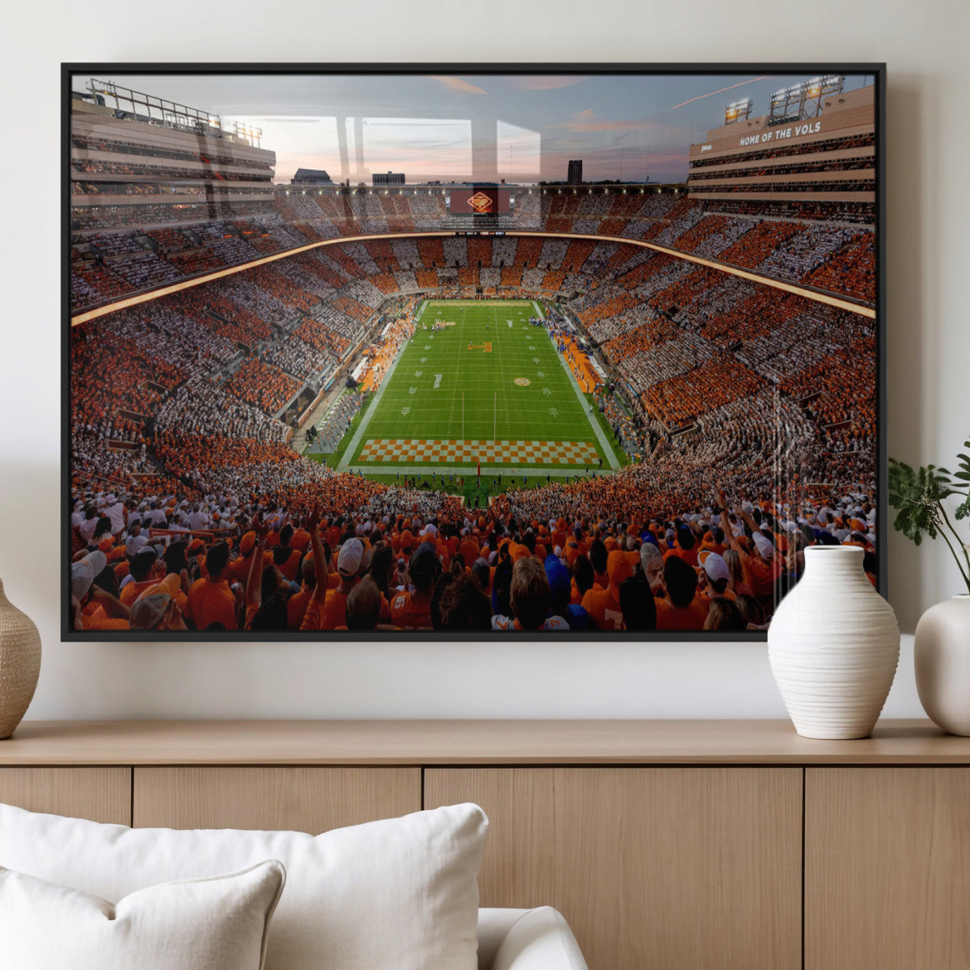 37160229-MGV-FP-36X24-3P_Black-Tennessee Volunteers Wall Art – Neyland Stadium Sunset Checkerboard Game Canvas Print, Vols Football Panorama Sports Decor