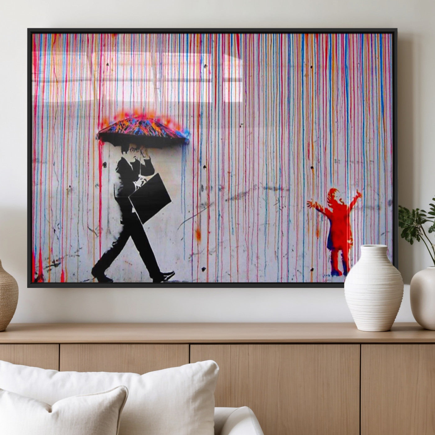 69505-MGV-FP-36X24-3P_Black-Graffiti Girl Wall Art Canvas Print, Framed Urban Contrast Art Picture Print, Vibrant Graffiti Perfect Urban Pop Decor Artwork