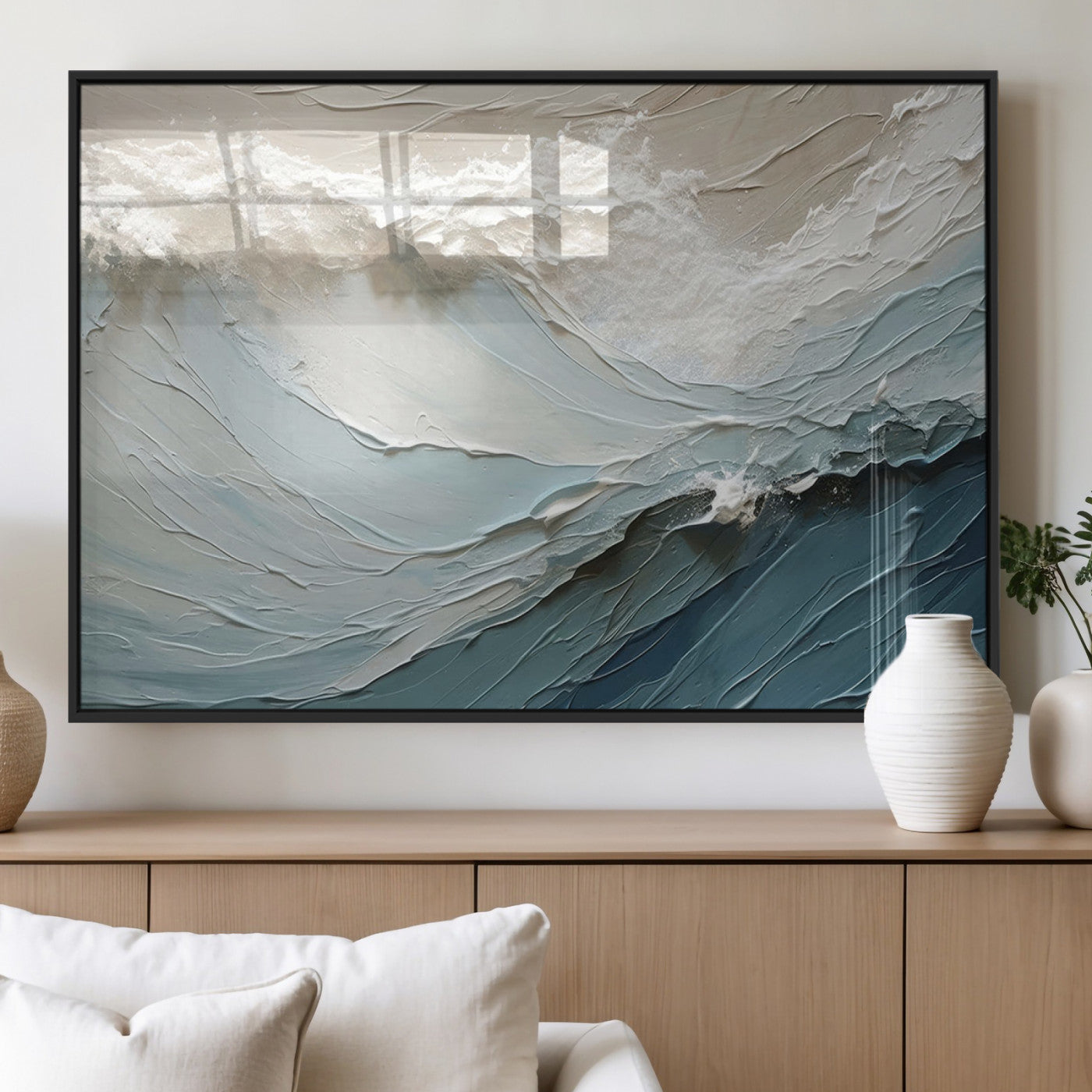 53646-MGV-FP-60X30-3P_Black-Ocean Wave Wall Art Canvas Print, Framed Textured Seascape Art Picture Print, Modern Ocean Perfect Minimal Coastal 2/2 Decor