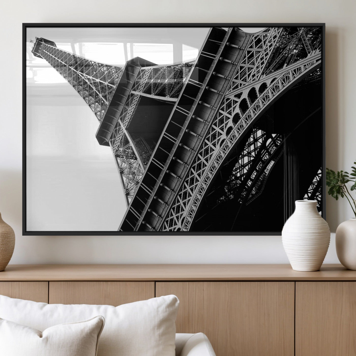 89033-MGV-FP-36X24-3P_Black-Eiffel Tower Wall Art – Dramatic Black and White Architectural Canvas Print, Modern Paris Decor for Office, Living Room or