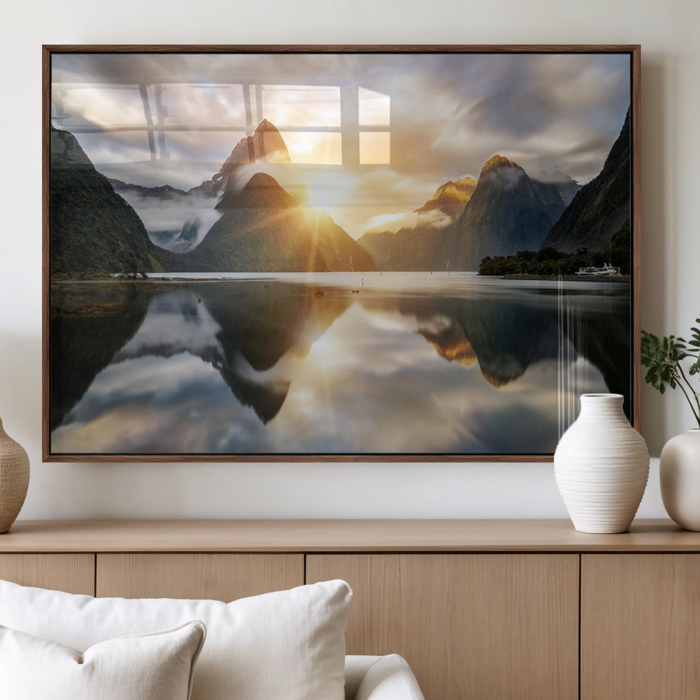 78842-MGV-FP-36X24-3P_Walnut-Sunrise Mountain Reflection Wall Art – Stunning Nature Landscape Canvas Print for Home, Office, Living Room or Relaxing Space