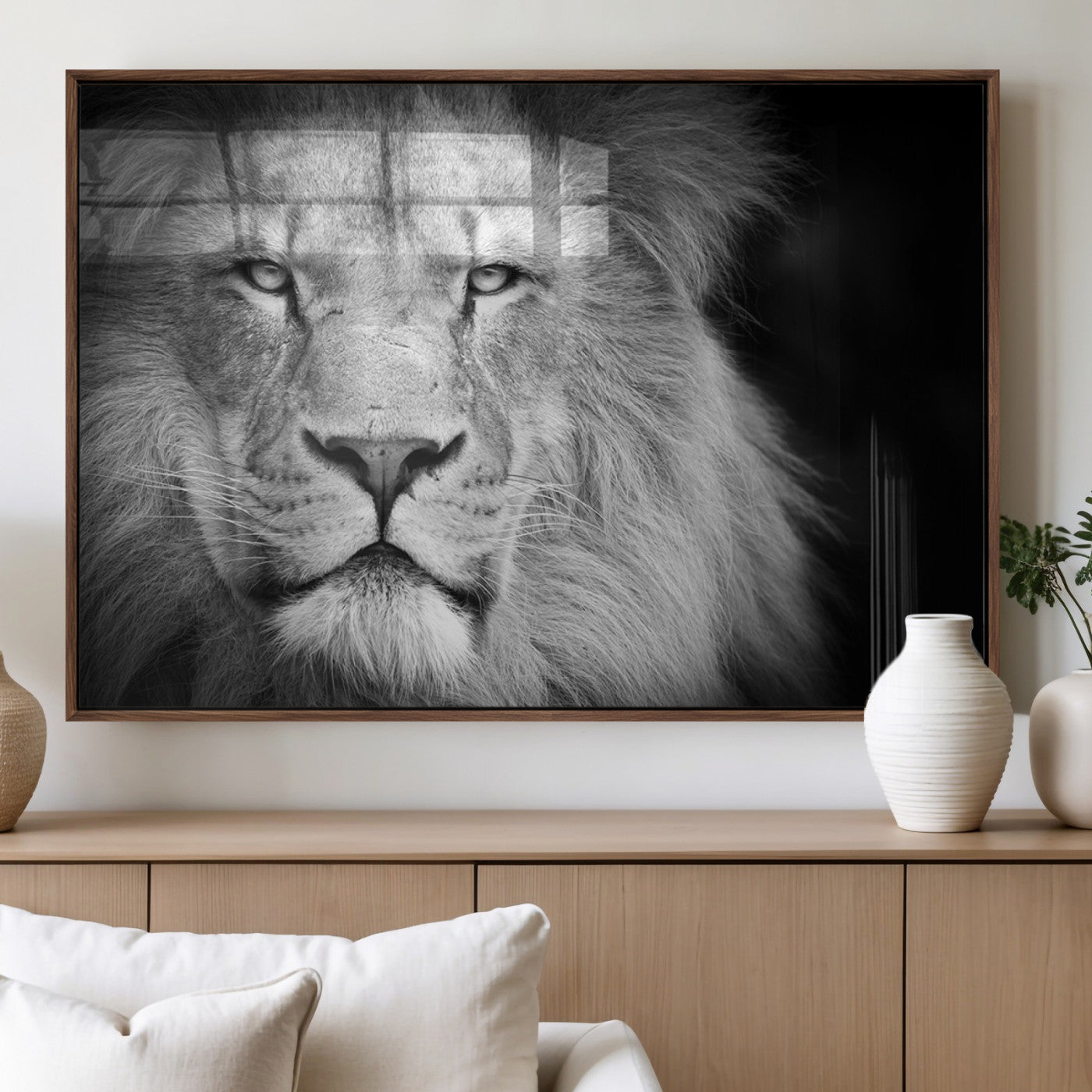 94453-MGV-FP-36X24-3P_Walnut-Lion Portrait Wall Art – Black and White King of the Jungle Canvas Print, Safari Wildlife Decor for Office, Bedroom, or Living