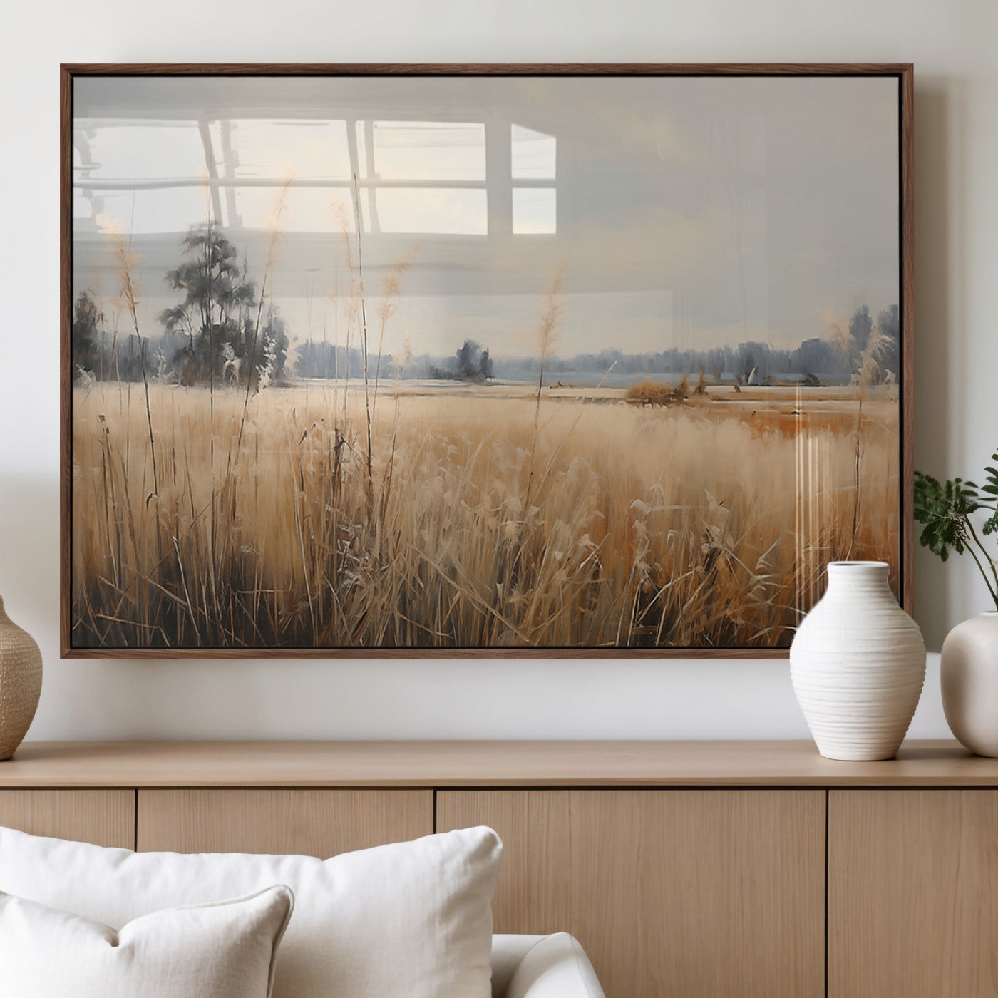 38193-MGV-FP-36X24-3P_Walnut-Golden Meadow Wall Art – Serene Grassland Landscape Canvas Print, Rustic Nature Decor for Bedroom, Living Room or Farmhouse