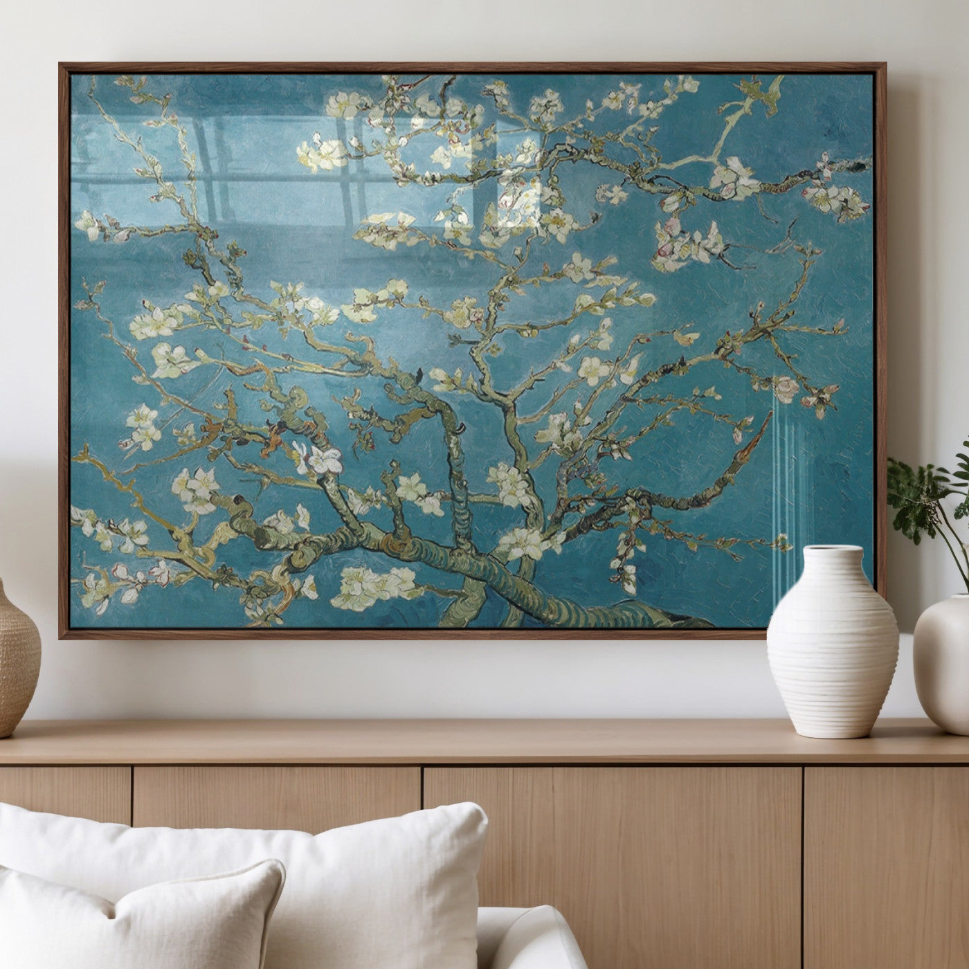 65607-MGV-FP-36X24-3P_Walnut-Almond Blossom Wall Art – Van Gogh Blue Floral Canvas Print, Elegant Impressionist Painting Decor for Living Room, Bedroom or