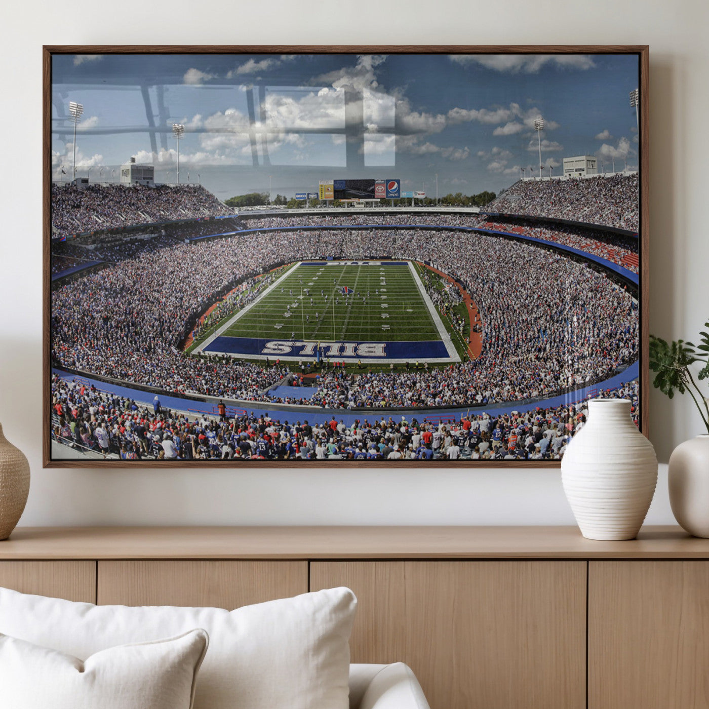 76491-MGV-FP-60X30-3P_Walnut-Buffalo Bills Stadium Wall Art Canvas Print, Framed Bills Stadium Art Picture Print, Highmark Stadium Perfect Sport Room Decor