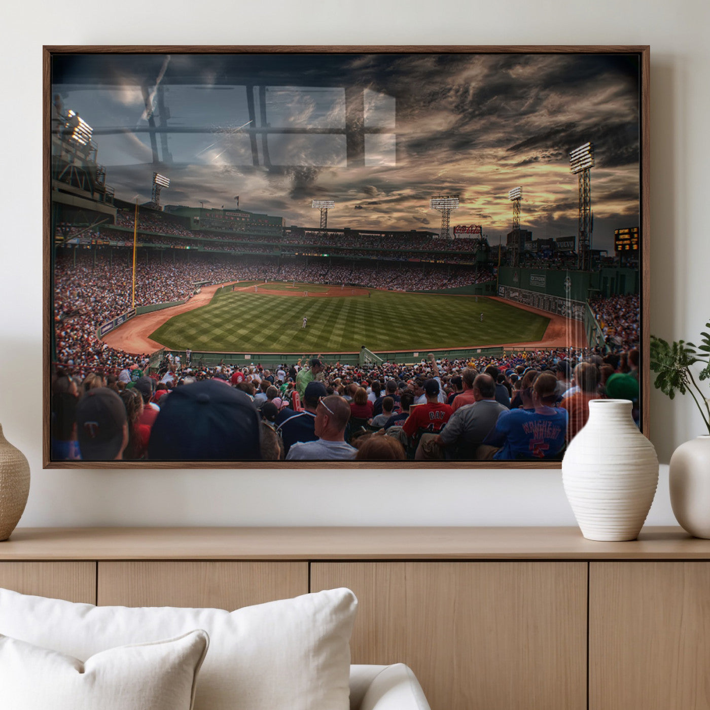 53432-MGV-FP-36X24-3P_Walnut-Fenway Park Stadium Wall Art Canvas Print, Framed Boston Baseball Stadium Art Picture Print, Massachusetts Fenway Park Perfect