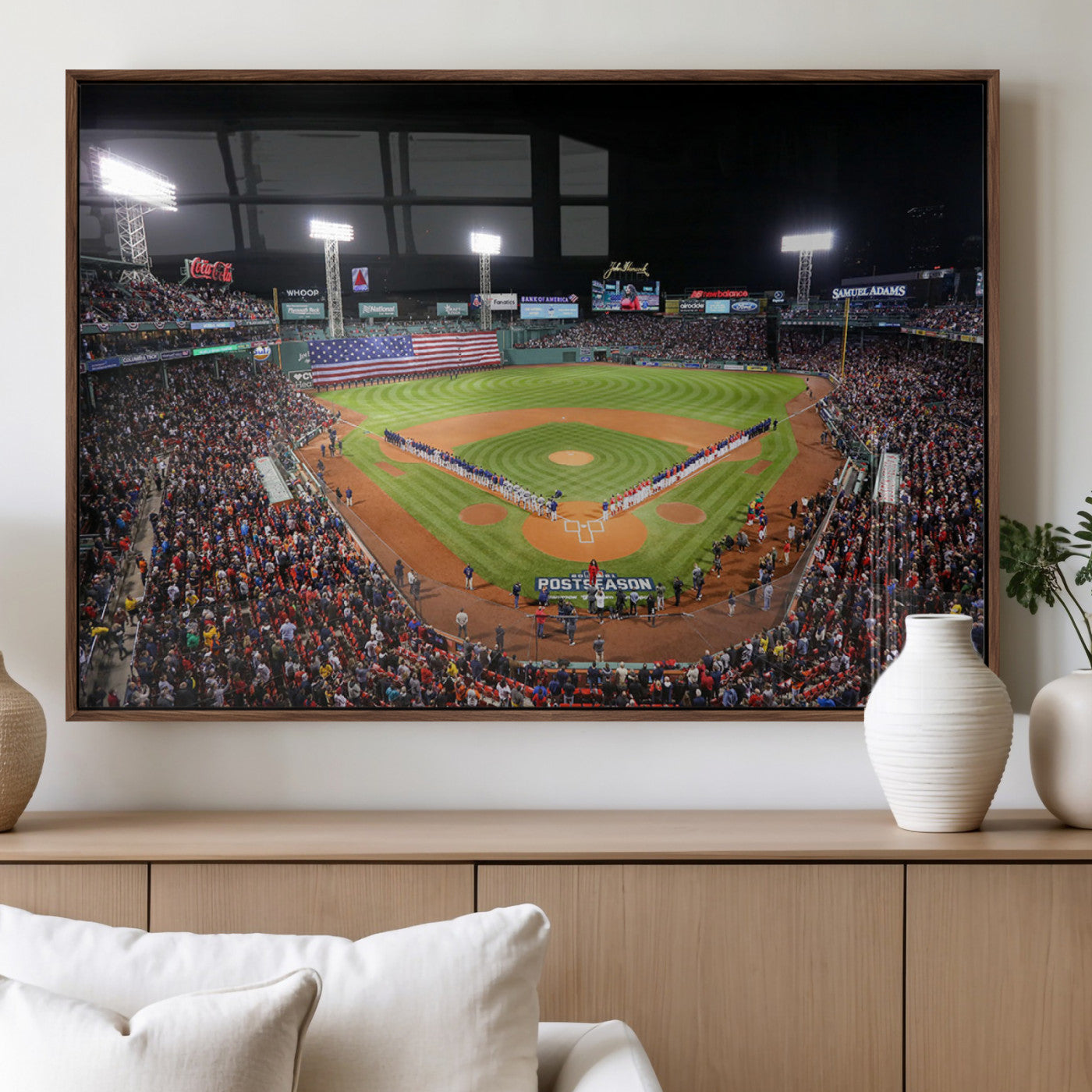47365-MGV-FP-36X24-3P_Walnut-Fenway Park Stadium Wall Art Canvas Print, Framed Boston Baseball Stadium Art Picture Print, MLB Stadium Field Perfect Sport Room