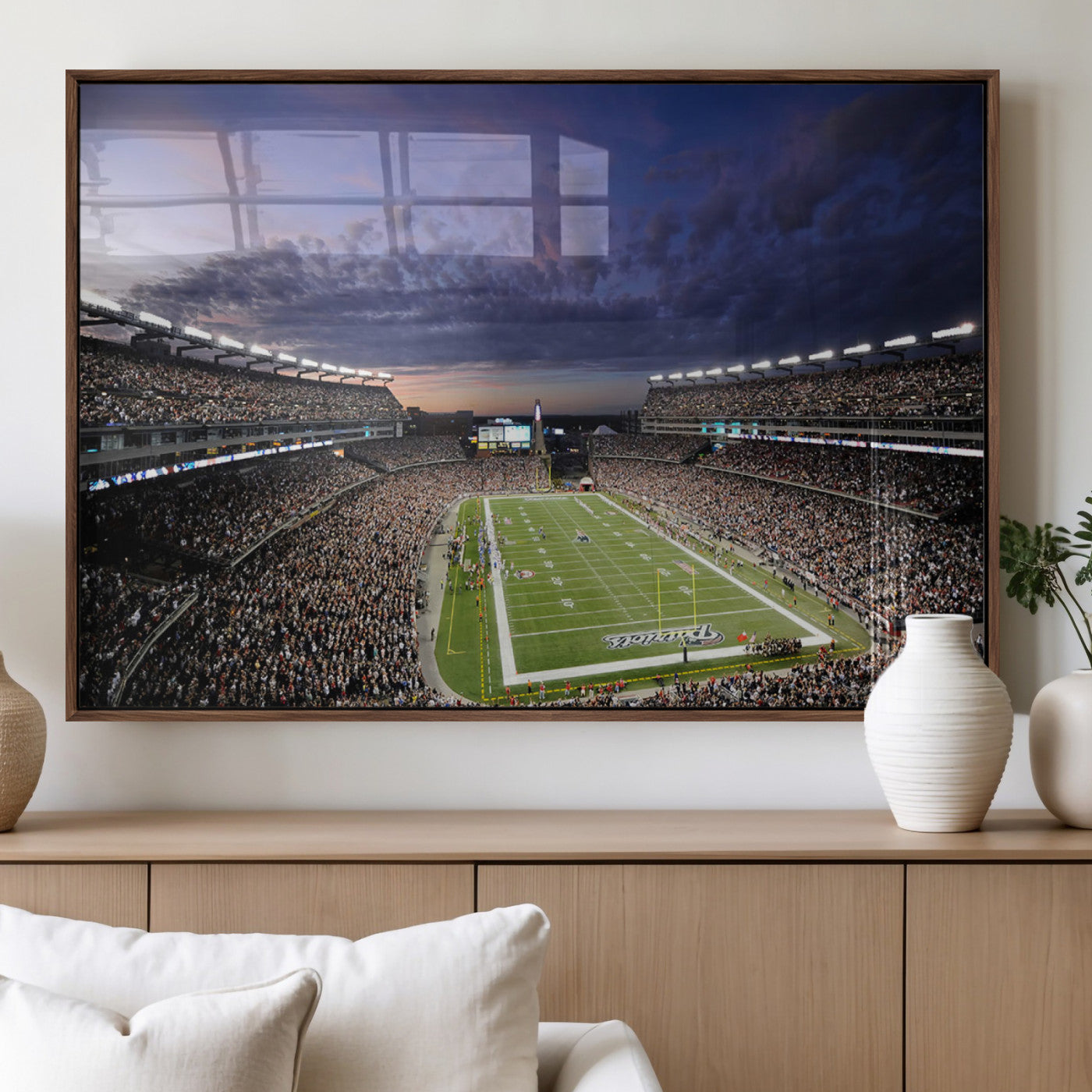 52712-MGV-FP-36X24-3P_Walnut-Gillette Stadium Field Wall Art Canvas Print, Framed Massachusetts Stadium Art Picture Print, Gillette Stadium Perfect Sport Room