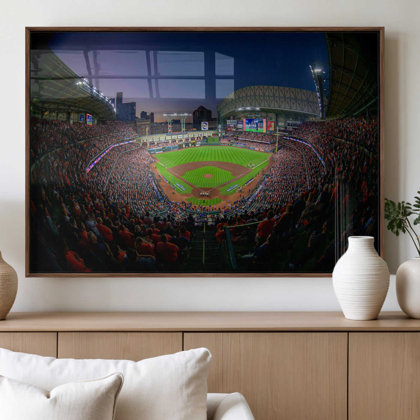 44322-MGV-FP-36X24-3P_Walnut-Minute Maid Park Wall Art Canvas Print, Framed Houston Astros Stadium Art Picture Print, Houston Astros Field Perfect Sports Room