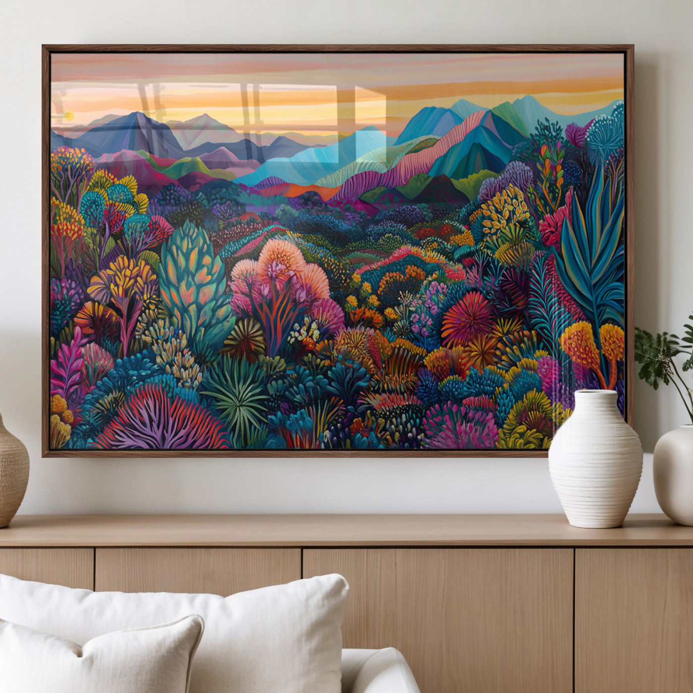 63728-MGV-FP-36X24-3P_Walnut-Vibrant Mountain Landscape Wall Art – Colorful Nature Canvas Print, Sunset Scenic Wilderness Artwork for Living Room, Bedroom or