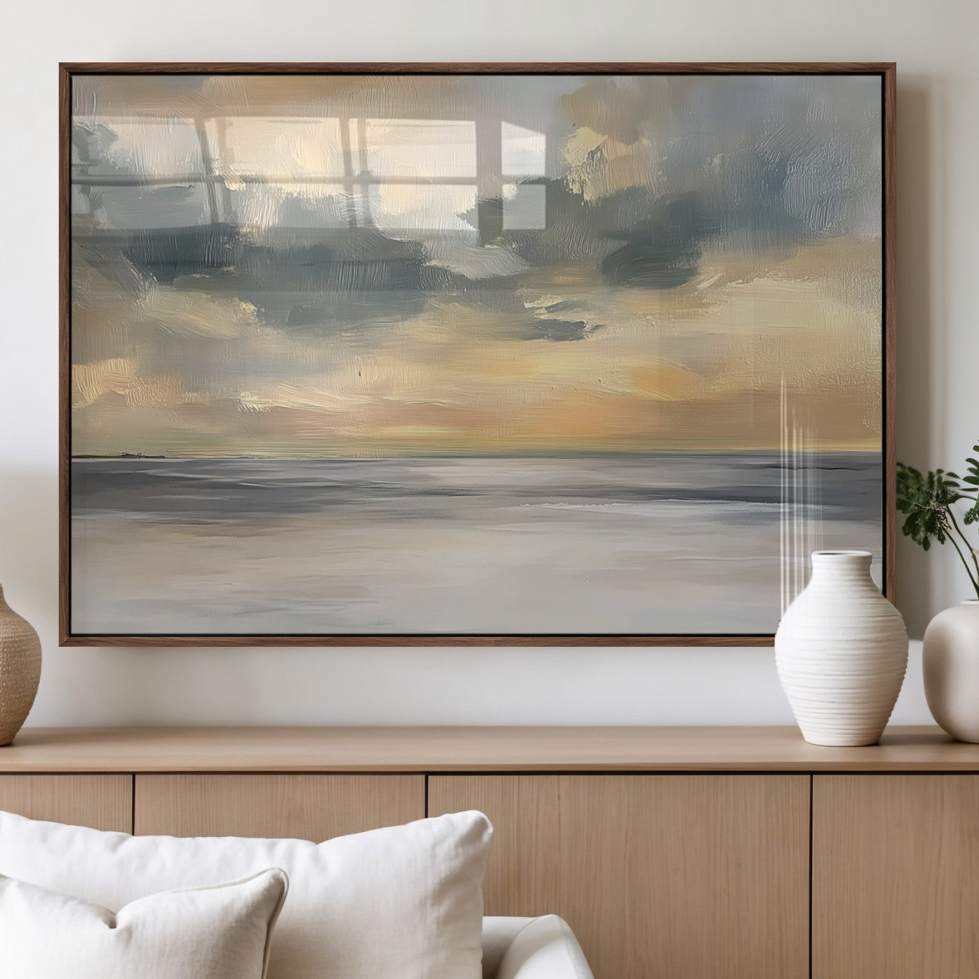 45544-MGV-FP-36X24-3P_Walnut-Ocean Sunset Wall Art – Serene Seascape Canvas Print with Golden Sky and Calm Water, Coastal Beach Artwork for Living Room,