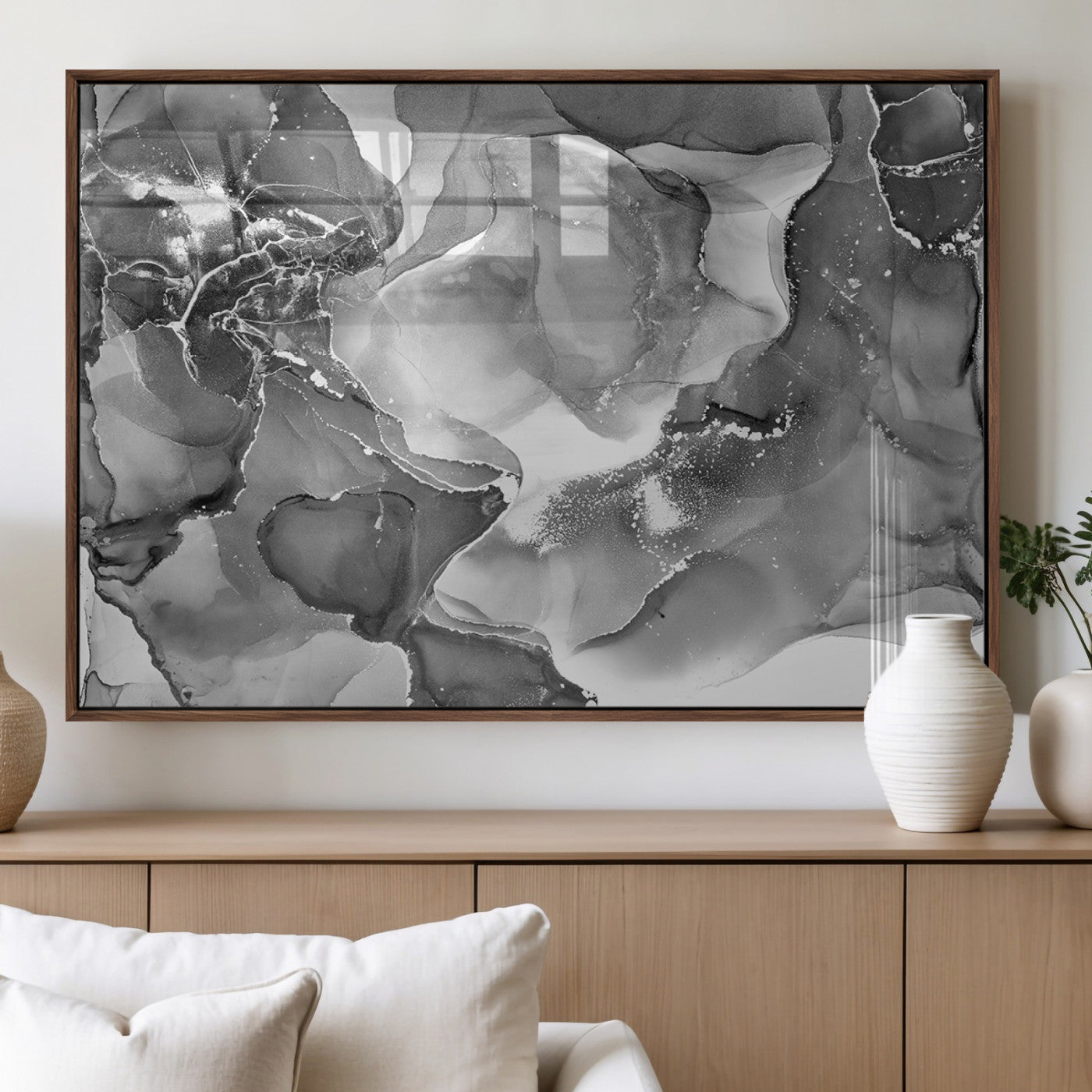 15911-MGV-FP-36X24-3P_Walnut-Black and White Abstract Wall Art – Modern Ink Swirl Canvas Print, Minimalist Contemporary Painting for Living Room, Bedroom,