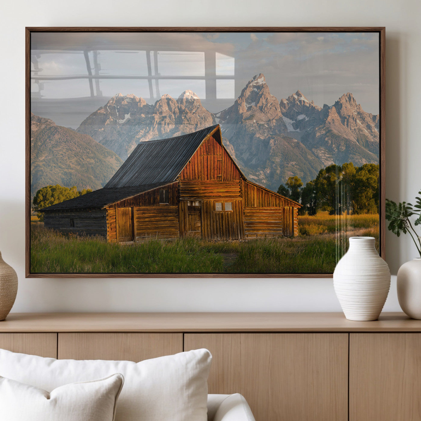 31771014-MGV-FP-36X24-3P_Walnut-Rustic Barn Wall Art Canvas Print, Framed Western Landscape Art Picture Print, Farmhouse Style Perfect Rustic Farmhouse Decor
