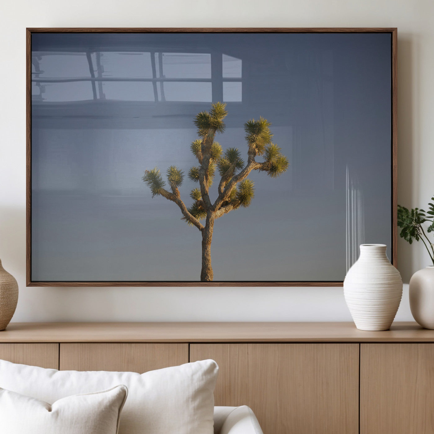 54552043-MGV-FP-36X24-3P_Walnut-Joshua Tree Art Wall Art Canvas Print, Framed Desert Landscape Art Picture Print, Southwestern Nature Perfect Southwestern Boho