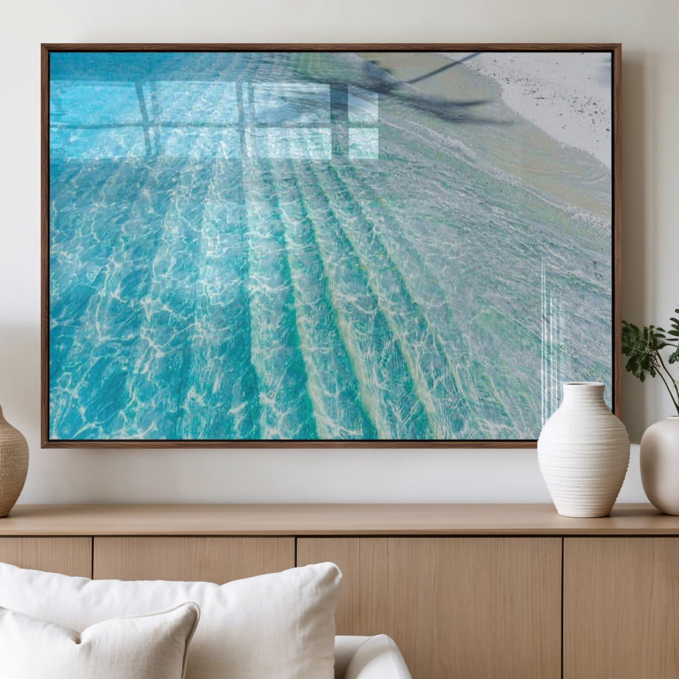 46233906-MGV-FP-36X24-3P_Walnut-Coastal Wall Art – Turquoise Ocean Waves and White Sand Canvas Print, Tropical Beach Photography Decor for Bedroom, Living Room,