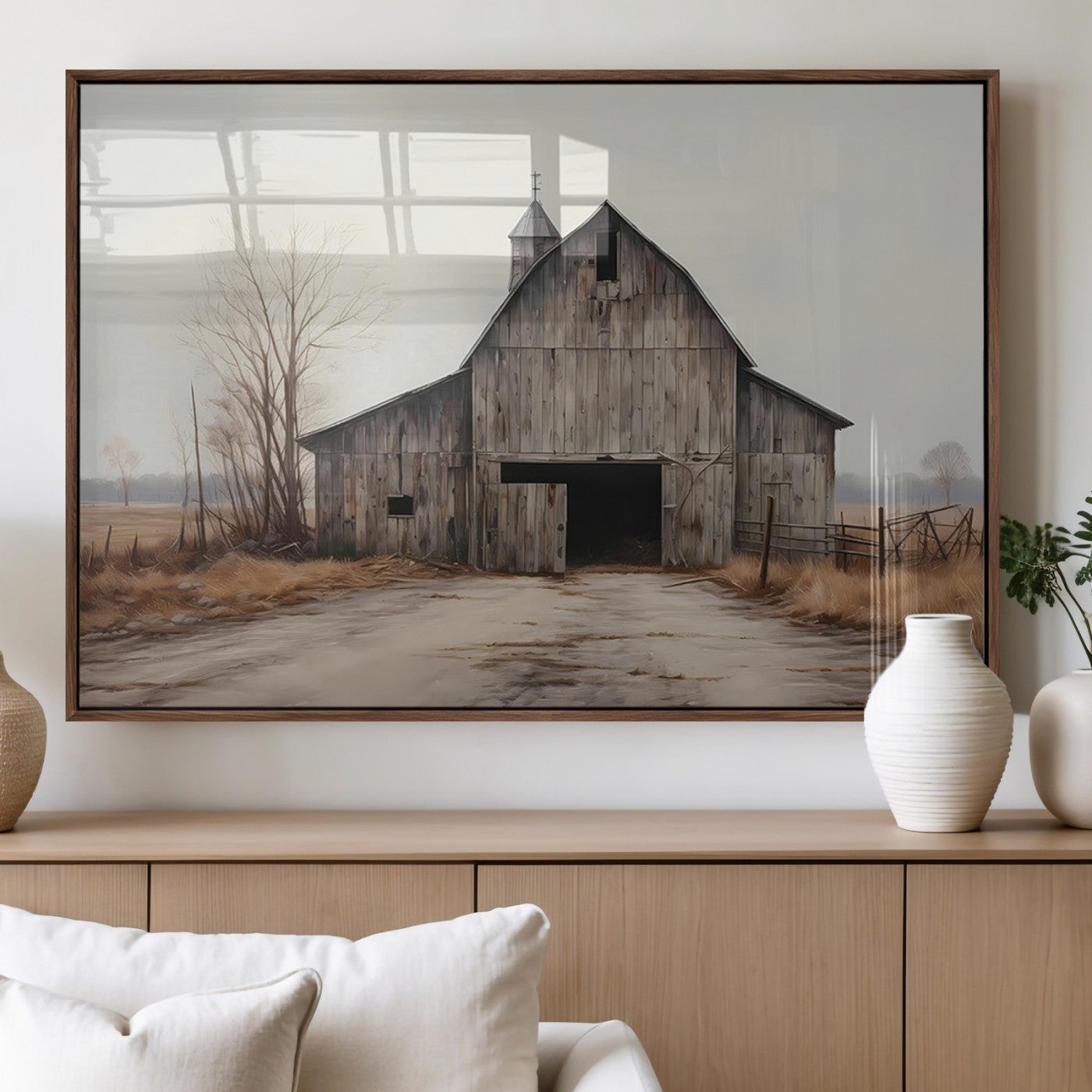 90499-MGV-FP-36X24-3P_Walnut-Old Barn Wall Art Canvas Print, Framed Rustic Barn Art Picture Print, Abandoned Farm Perfect Rustic Farmhouse Decor Artwork