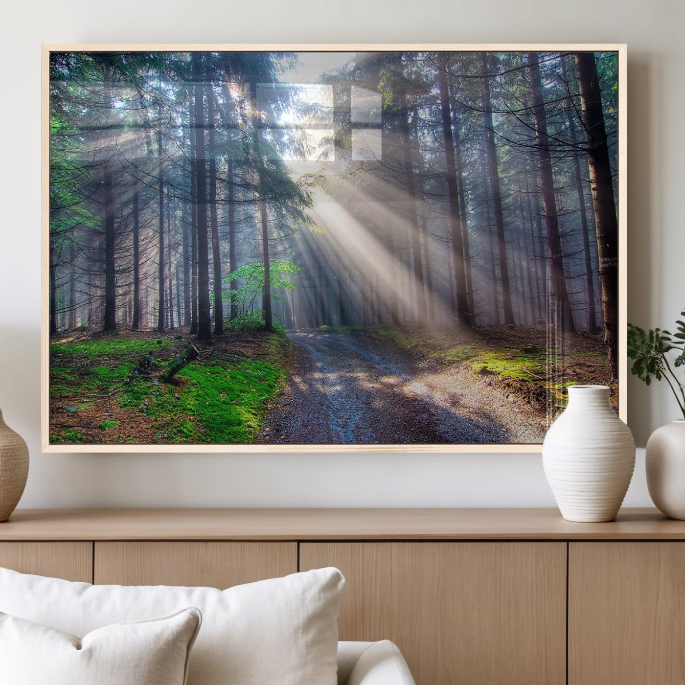 42047-MGV-FP-36X24-3P_Natural-Sunlit Forest Path Wall Art – Nature Canvas Print, Serene Woodland Landscape, Perfect Home & Office Decor for Calm and Tranquil