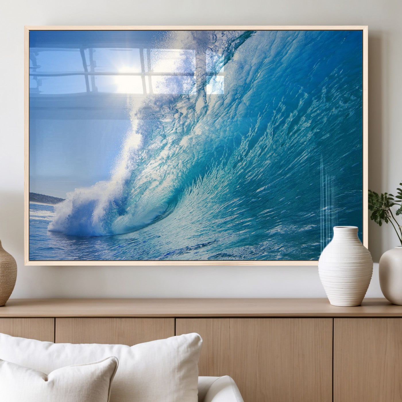 37494-MGV-FP-60X30-3P_Natural-Ocean Wave Canvas Art – Stunning Blue Wave Photography, Coastal Wall Decor for Living Room, Bedroom or Office