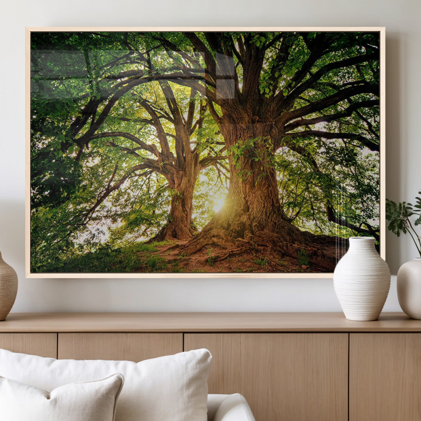 52150-MGV-FP-60X30-3P_Natural-Majestic Tree Wall Art – Large Nature Canvas Print with Sunlight Through Branches, Rustic Forest Decor for Living Room, Bedroom or
