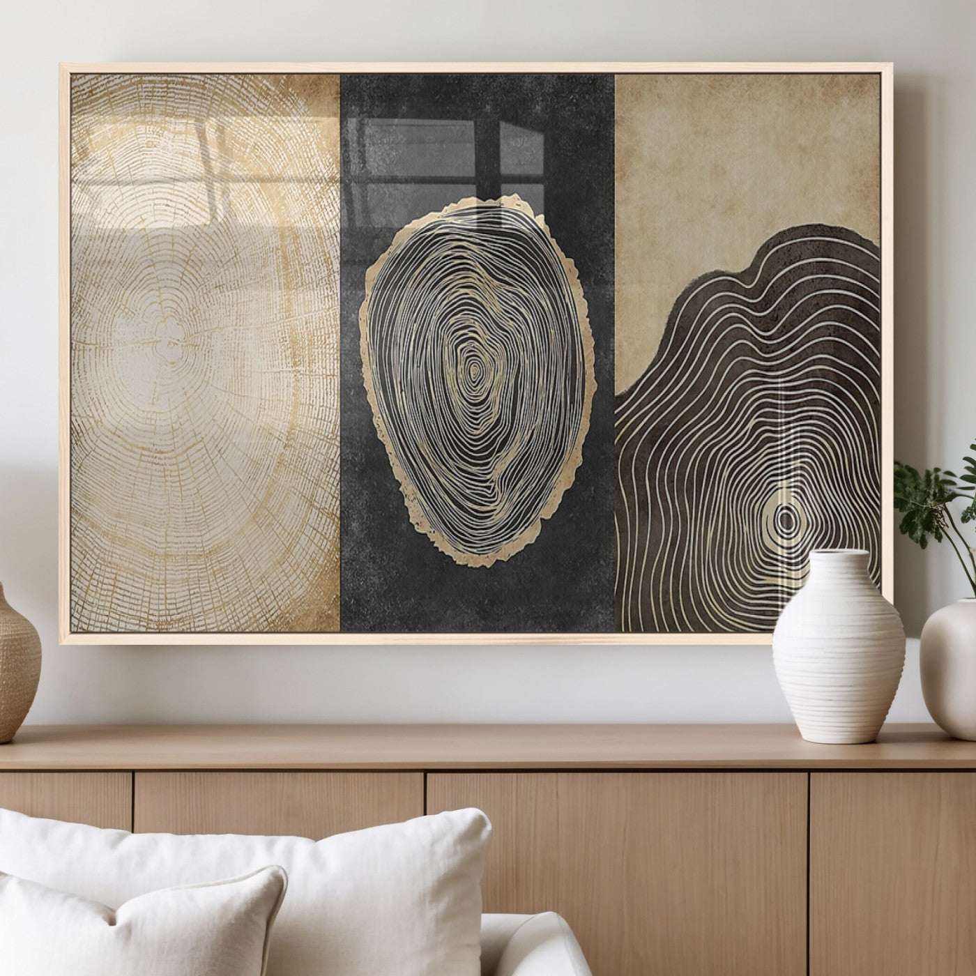 77785-MGV-FP-60X30-3P_Natural-Tree Ring Abstract Wall Art – Rustic Wood Growth Pattern Canvas Prints, Modern Nature-Inspired Decor for Living Room or Office