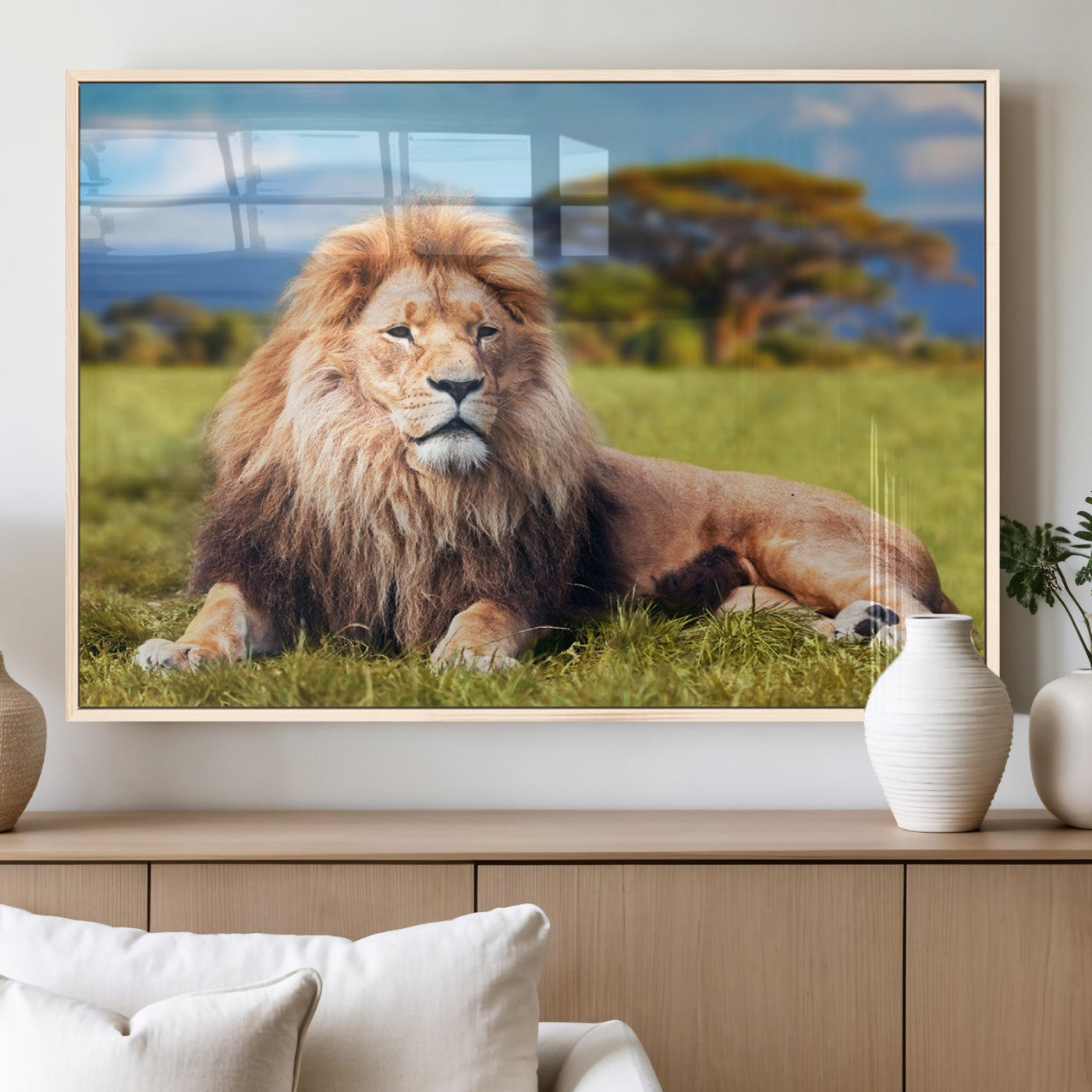 67826-MGV-FP-60X30-3P_Natural-Majestic Lion Wall Art – King of the Jungle Canvas Print, Safari Wildlife Decor for Living Room, Office, or Man Cave