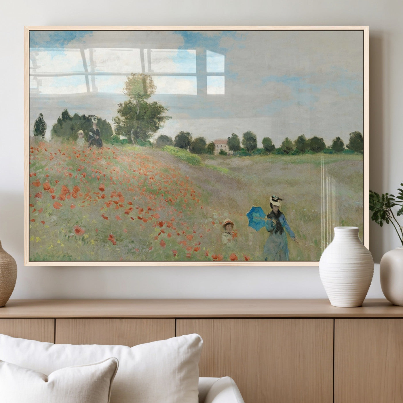 74890-MGV-FP-36X24-3P_Natural-Monet Poppy Field Wall Art – Impressionist Landscape Canvas Print, Classic French Artwork for Living Room, Bedroom or Office Decor