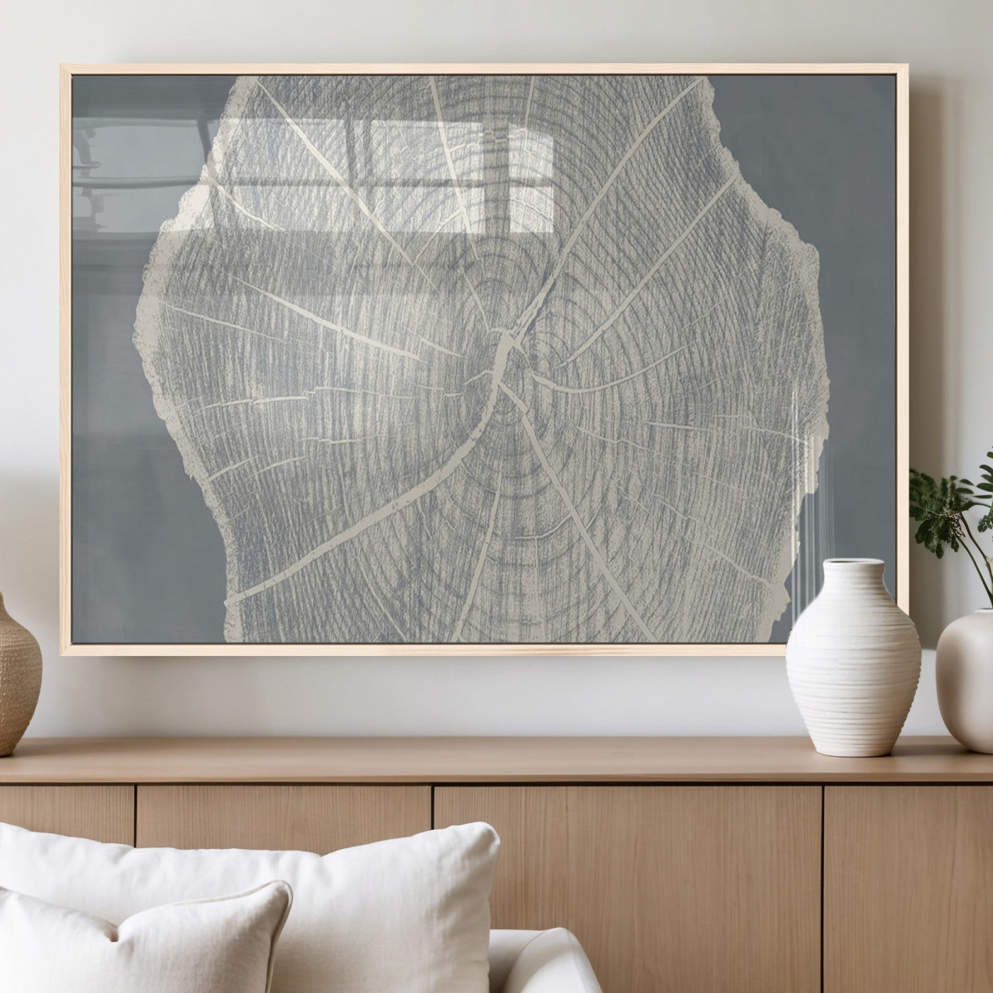 25547-MGV-FP-60X30-3P_Natural-Tree Ring Wall Art Canvas Print, Framed Linocut Tree Ring Art Picture Print, Wood Texture Perfect Minimalist Farmhouse Decor