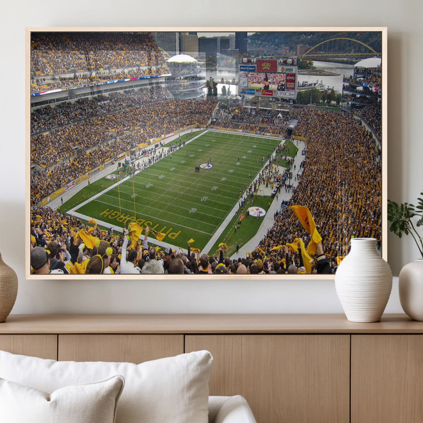 51419-MGV-FP-36X24-3P_Natural-Heinz Field Wall Art Canvas Print, Framed Pittsburgh Stadium Field Art Picture Print, Heinz Stadium Field Perfect Sports Room