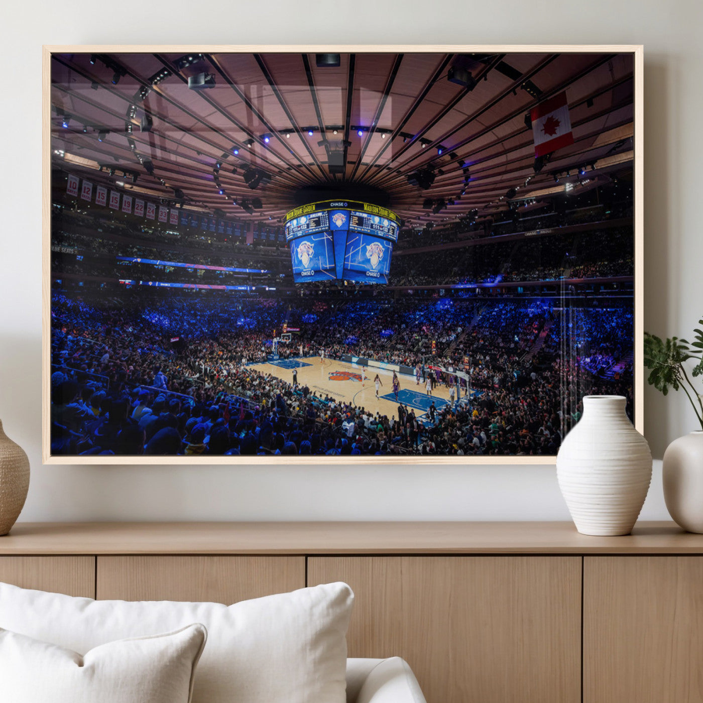 20491-MGV-FP-60X30-3P_Natural-Madison Square Garden Wall Art Canvas Print, Framed New York Stadium Art Picture Print, MSG Stadium Perfect Sport Room Decor