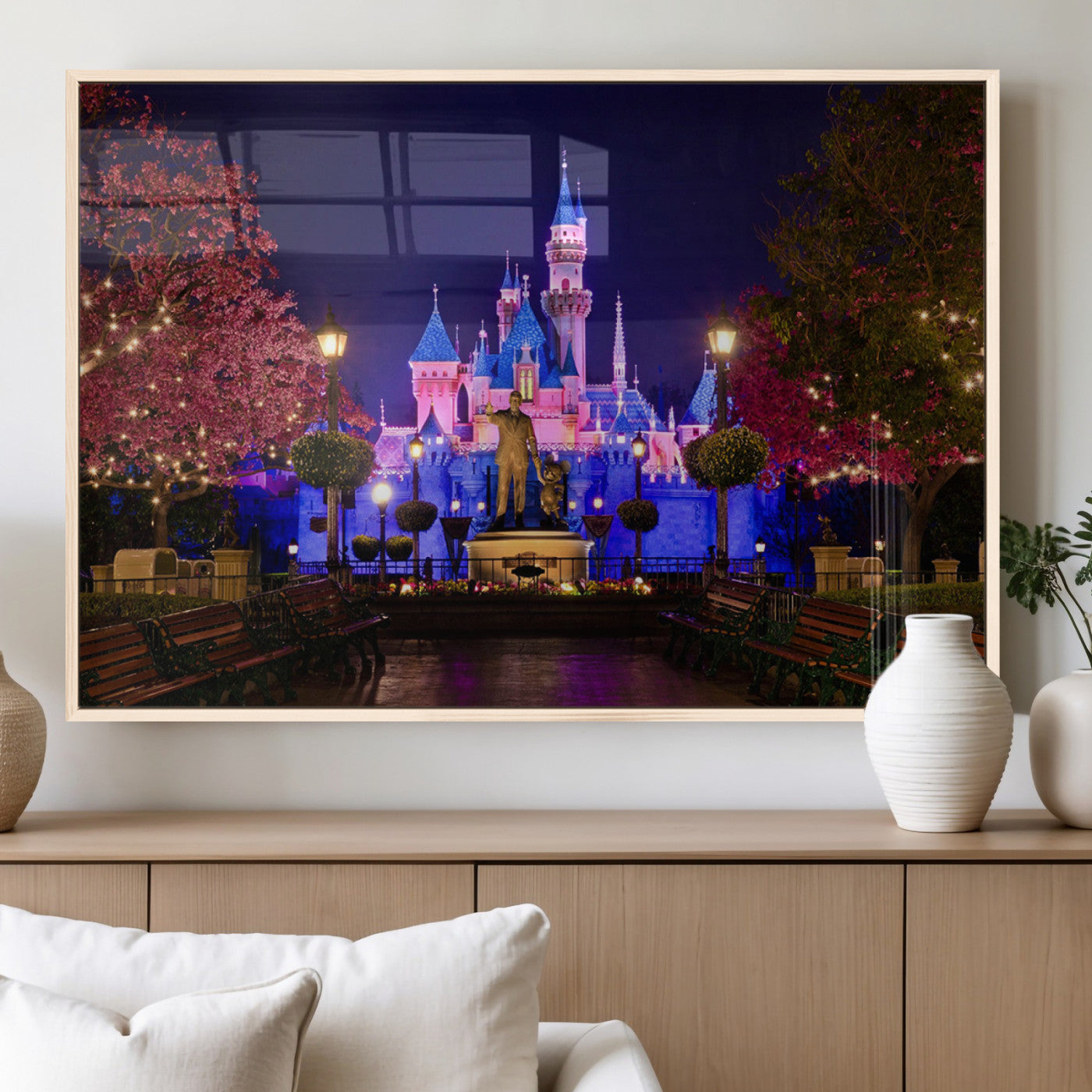 79435-MGV-FP-60X30-3P_Natural-Disney Castle Wall Art Canvas Print, Framed Magic Kingdom Art Picture Print, Disney World Perfect Child Room Decor Artwork