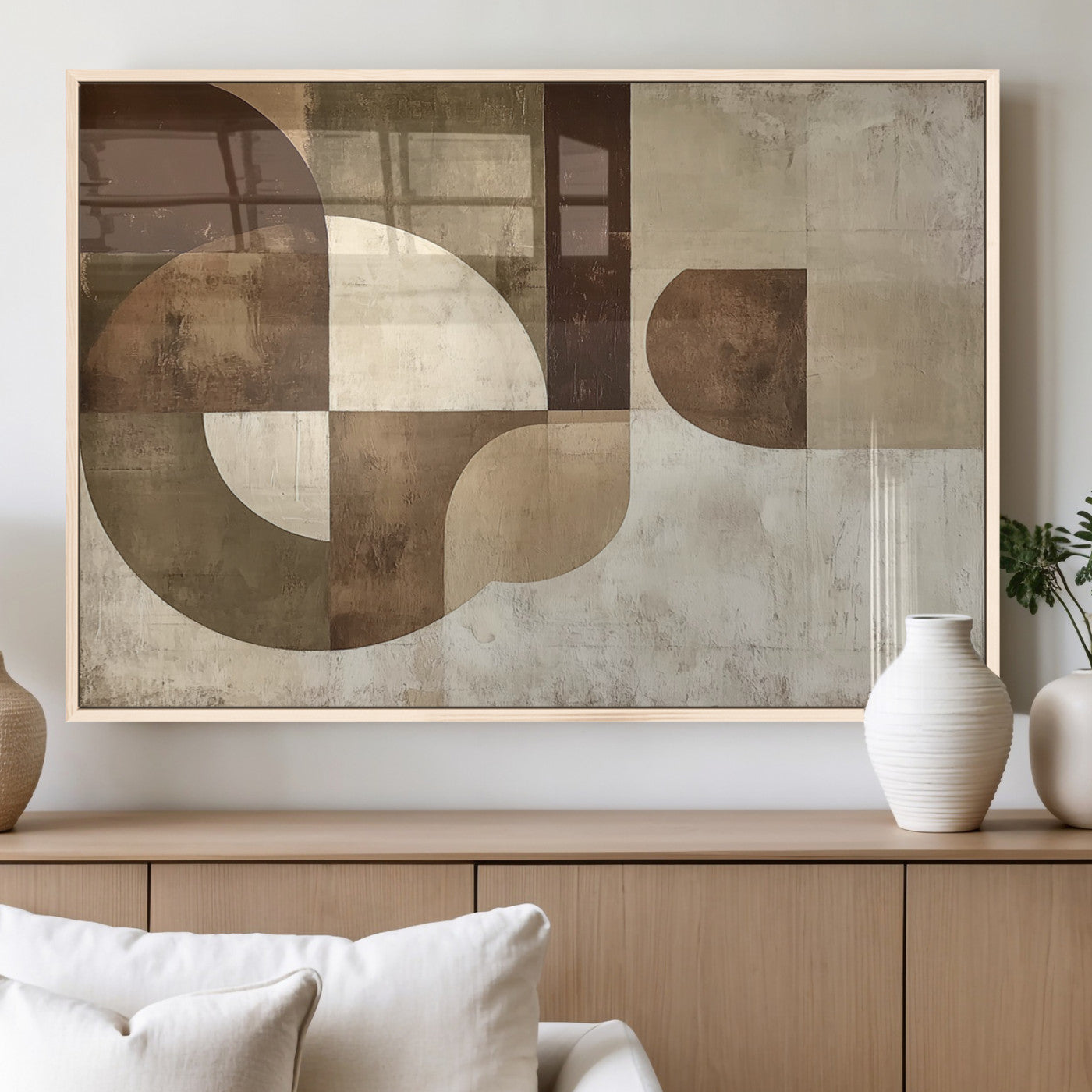 59767-MGV-FP-36X24-3P_Natural-Abstract Geometric Shapes Wall Art – Modern Minimalist Canvas Print, Neutral Brown Beige Tan Artwork for Living Room, Bedroom,