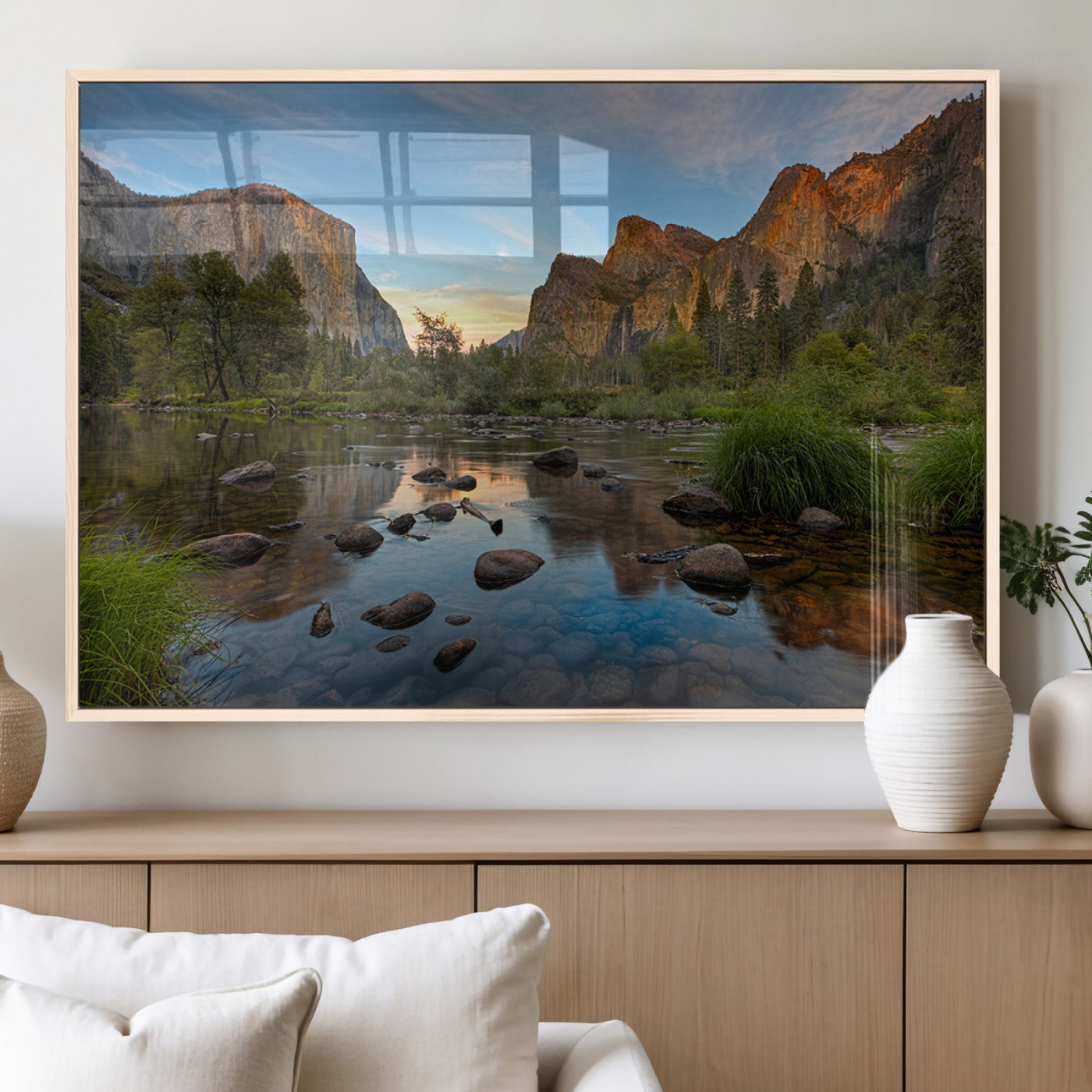 55893831-MGV-FP-36X24-3P_Natural-Yosemite Valley Wall Art Canvas Print, Framed El Capitan Art Picture Print, Sierra Landspace Perfect Rustic Nature Decor Artwork