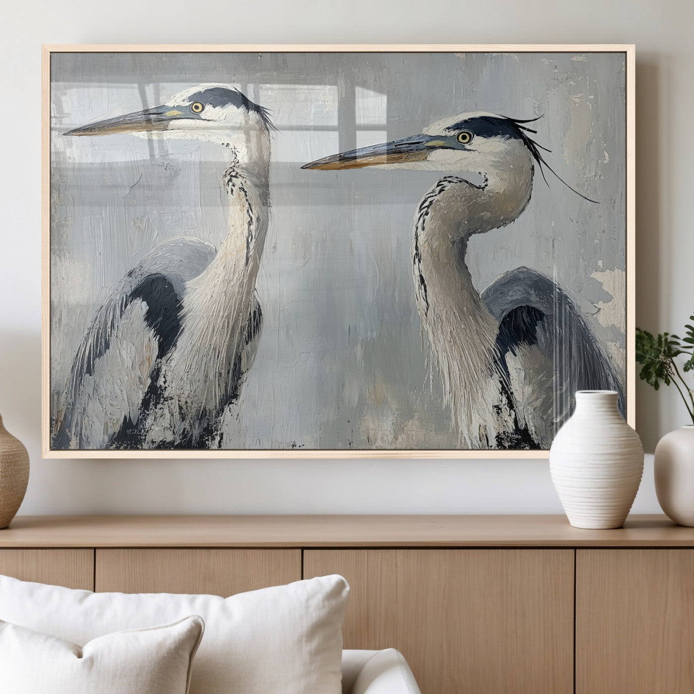 19427826-MGV-FP-36X24-3P_Natural-Bird Canvas Decor Wall Art Canvas Print, Framed Coastal Bird Pair Art Picture Print, Minimalist Wildlife Wall Perfect Coastal
