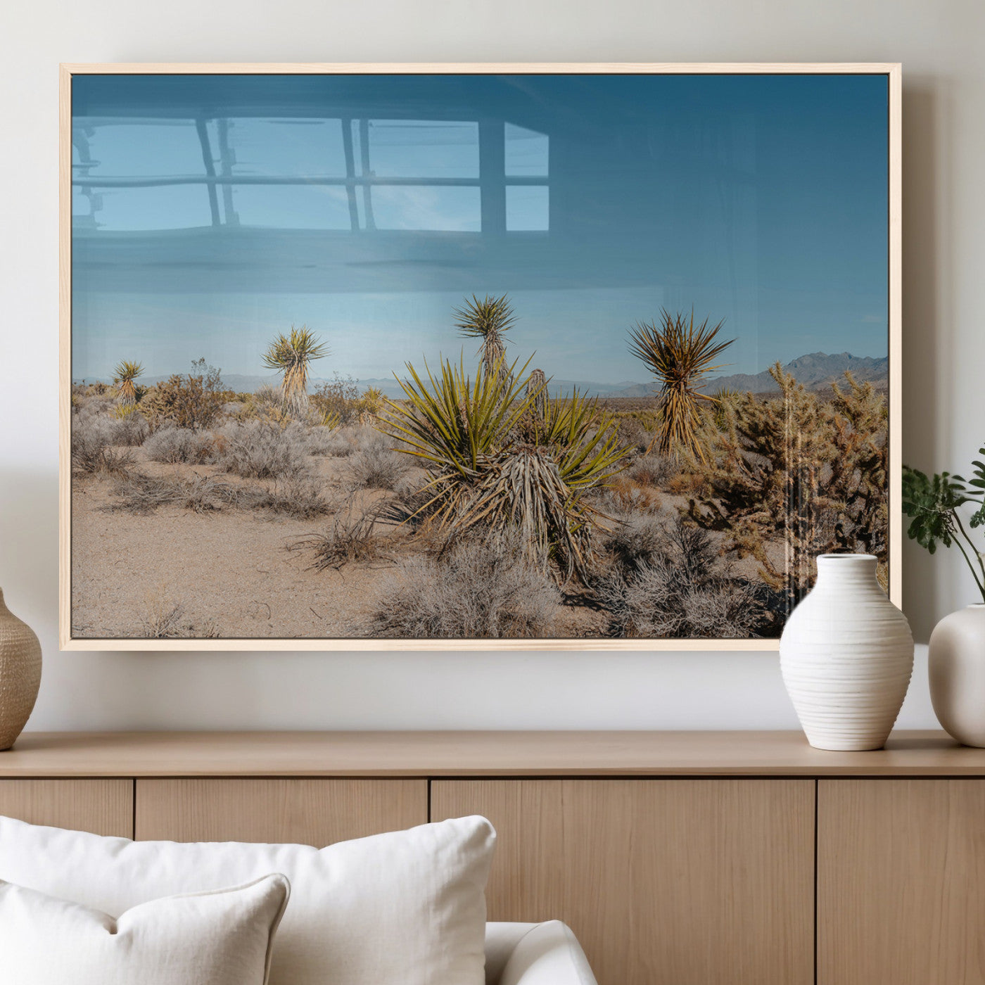 35156165-MGV-FP-36X24-3P_Natural-Joshua Tree Wall Art Canvas Print, Framed Desert Landscape Art Picture Print, Warm Earth Tones Perfect Southwestern Minimalist