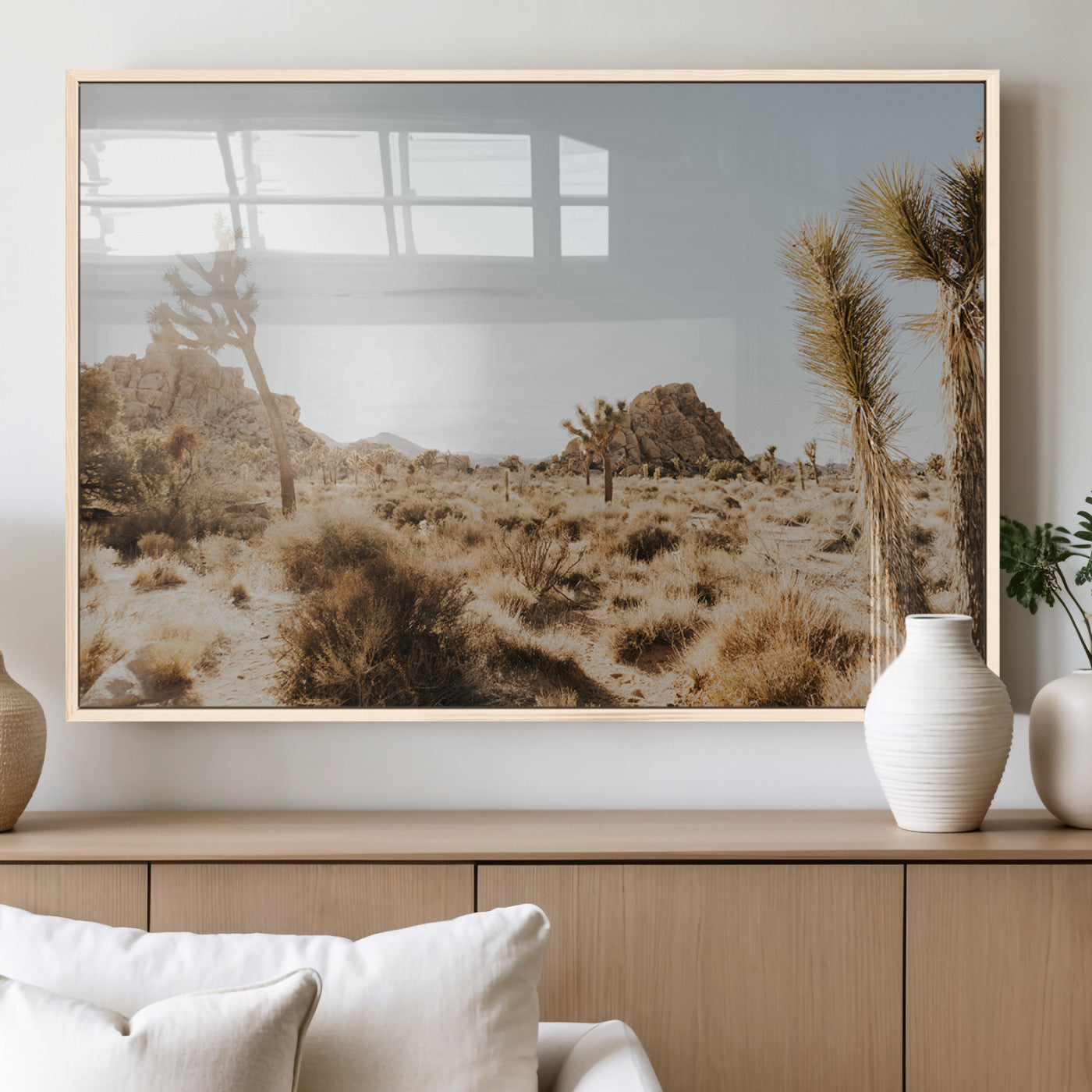 62783269-MGV-FP-36X24-3P_Natural-Joshua Tree Wall Art – Desert Landscape Photography Canvas Print, Southwest Nature Artwork Rustic Home Decor for Living Room,