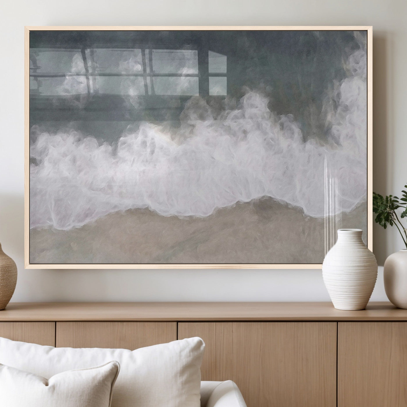 10072982-MGV-FP-36X24-3P_Natural-Abstract Ocean Wave Wall Art – Coastal Beach Canvas Print, Minimalist Seascape Painting, Modern Ocean Inspired Artwork for Living