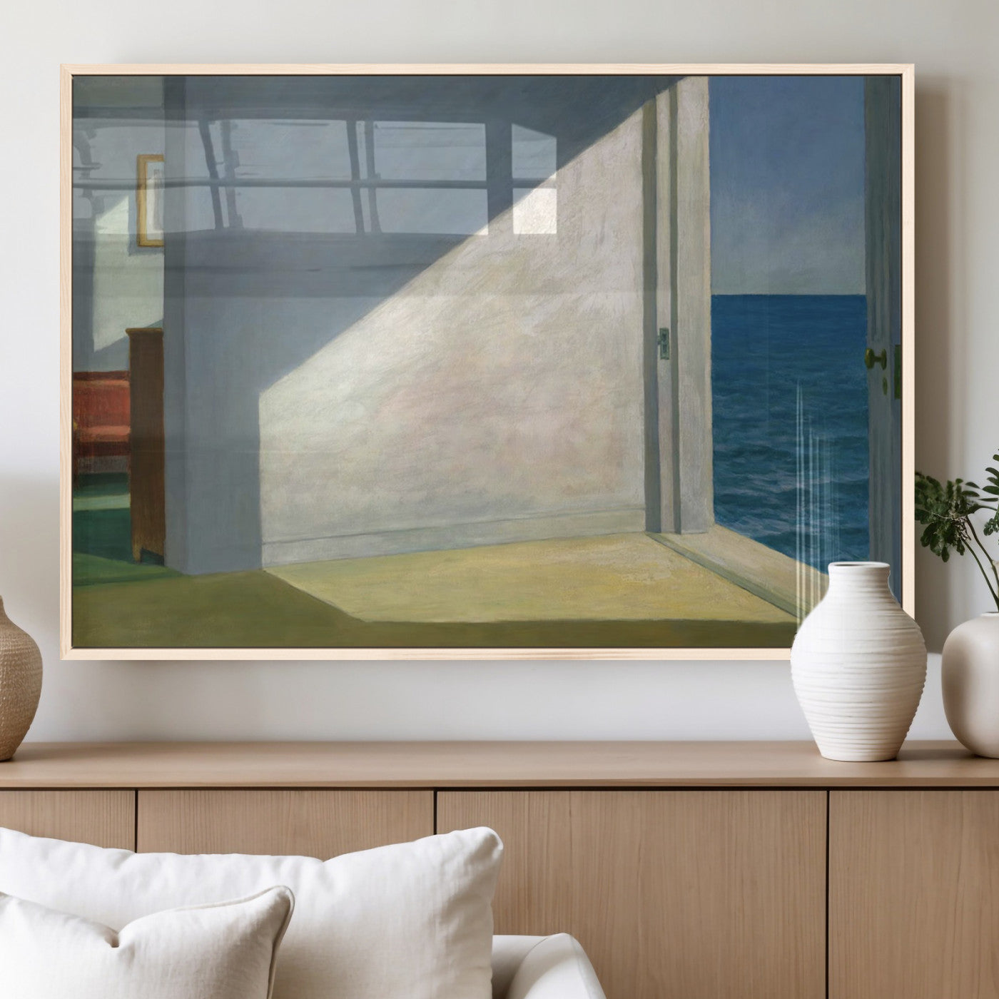 34188481-MGV-FP-36X24-3P_Natural-Coastal Sunlight Wall Art – Minimalist Ocean View Canvas Print, Serene Beach House Inspired Decor for Bedroom, Living Room,