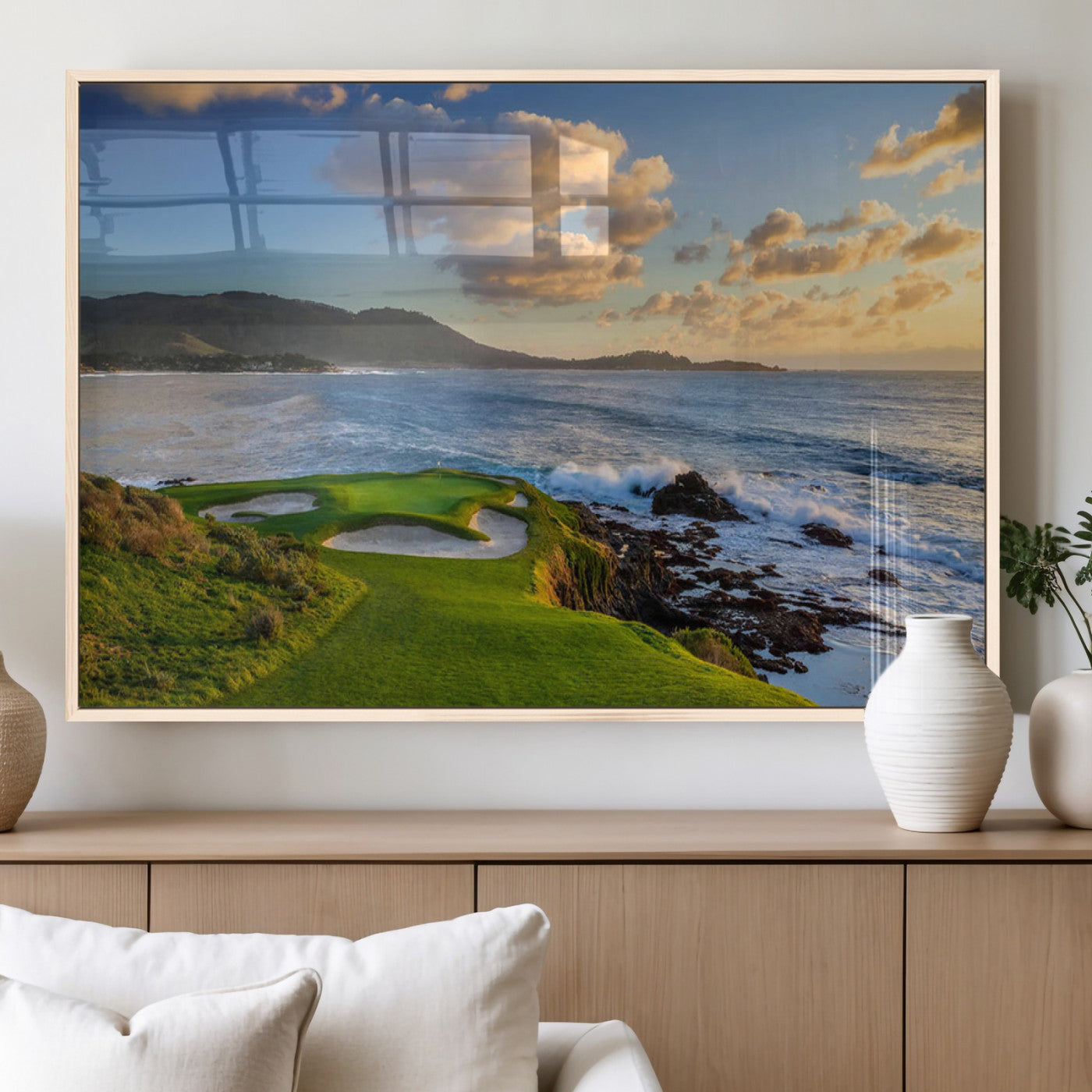 50107048-MGV-FP-36X24-3P_Natural-Golf Course Wall Art – Coastal Ocean View Canvas Print, Scenic Fairway Landscape Decor for Office, Man Cave, Bedroom, or Living