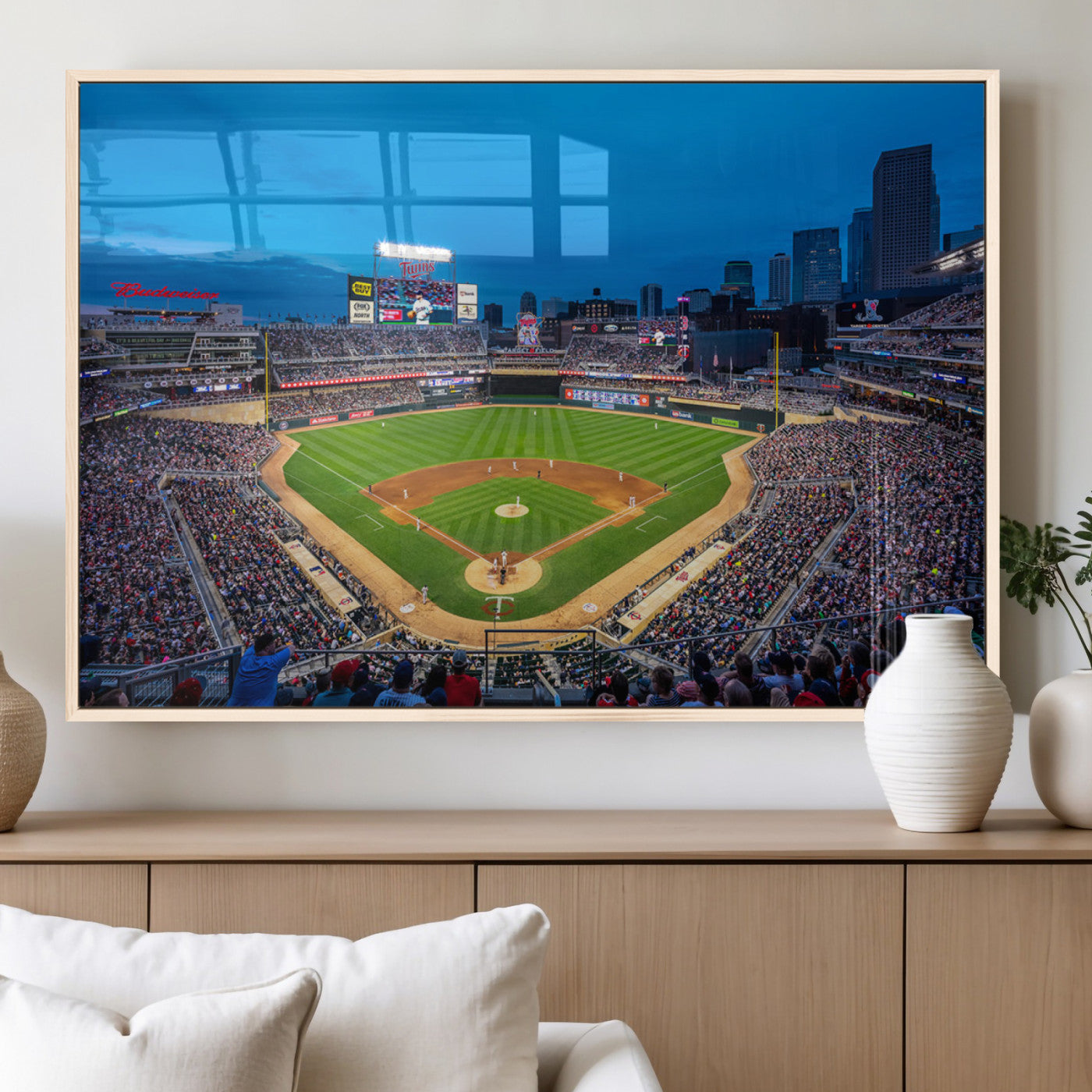 77273035-MGV-FP-36X24-3P_Natural-Baseball Stadium Wall Art – Panoramic Evening Game Canvas Print, Sports Fan Decor for Man Cave, Office, Bar, or Living Room
