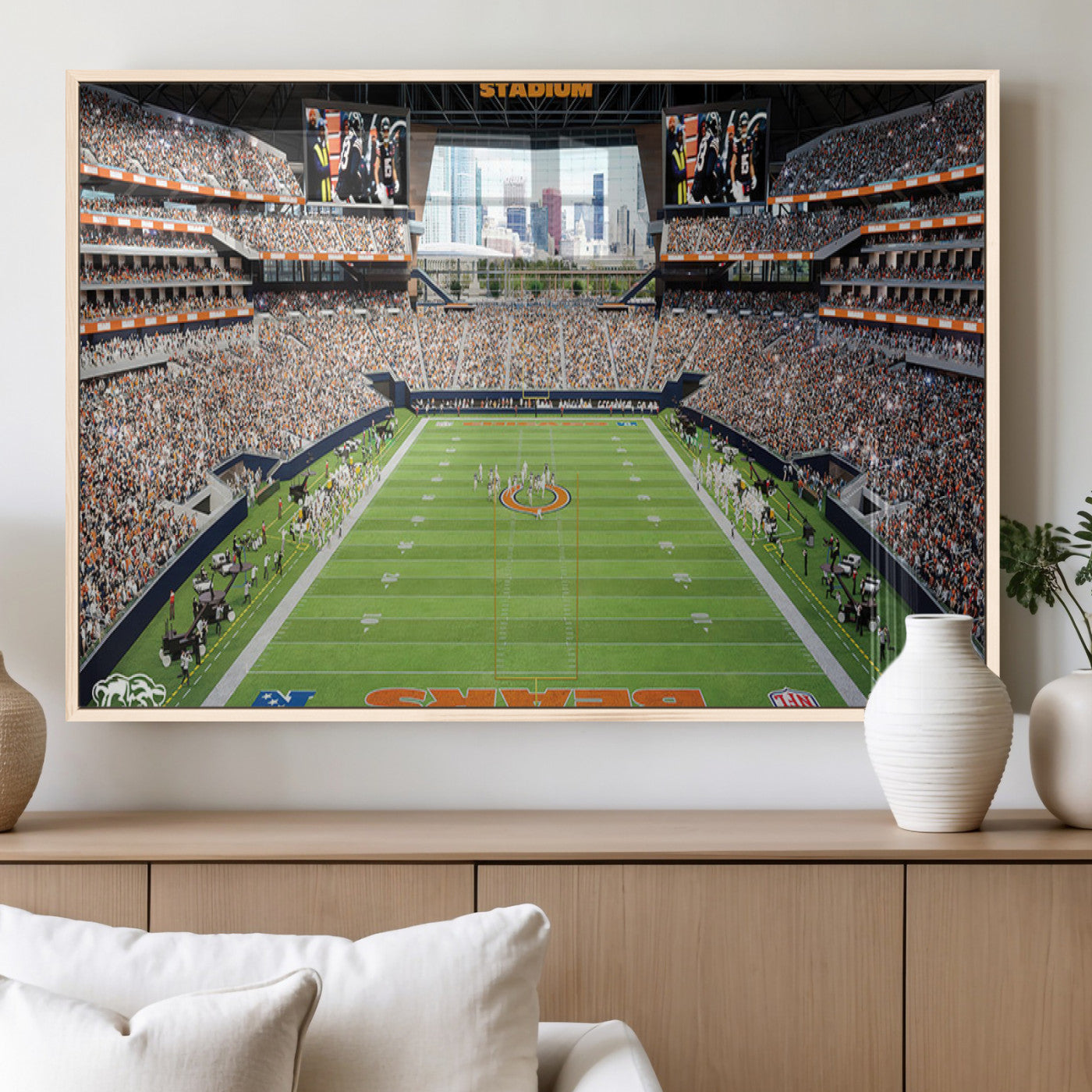 76935553-MGV-FP-36X24-3P_Natural-Football Stadium Wall Art – Panoramic Game Day Canvas Print, Sports Decor for Man Cave, Office, Bar, or Living Room