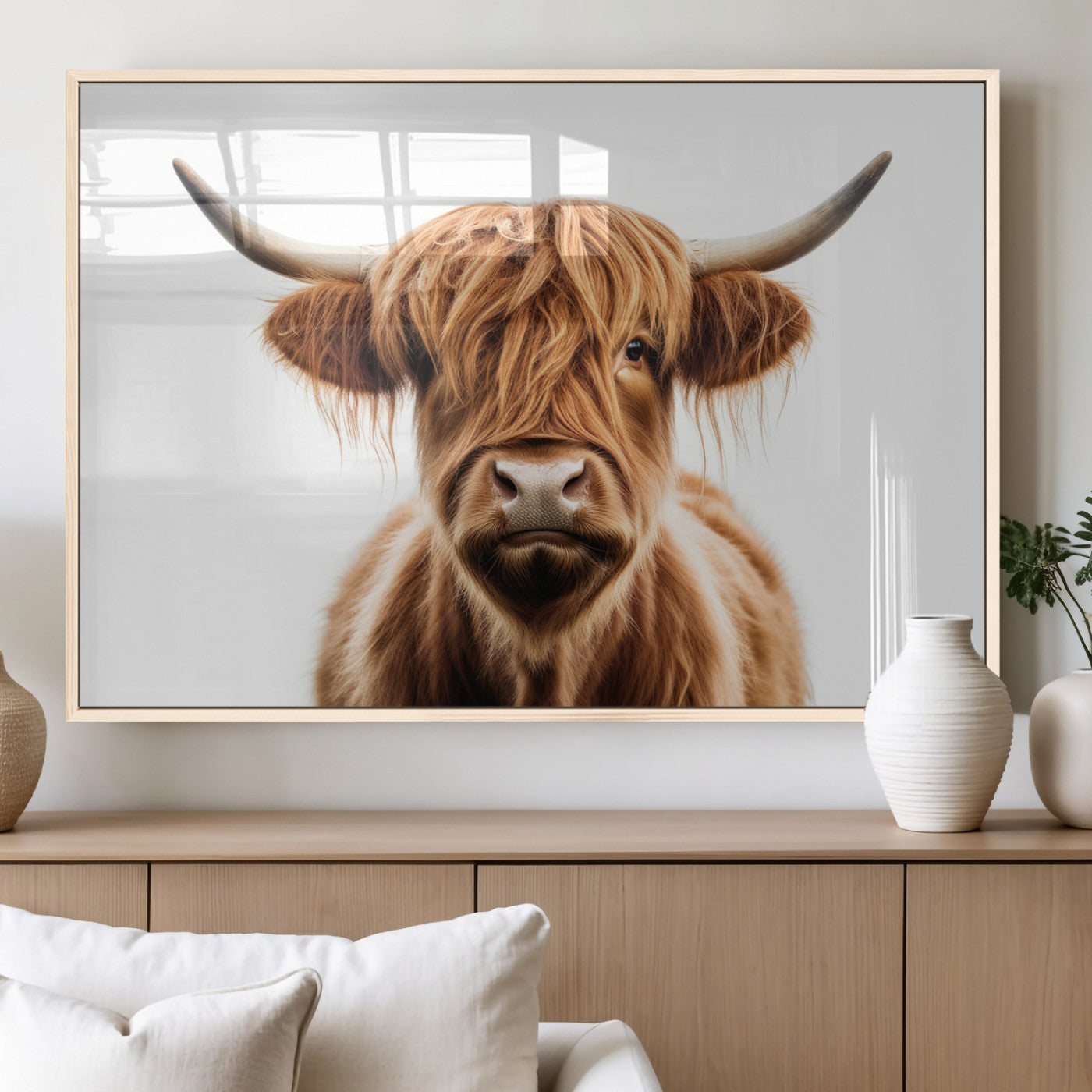 637908607-MGV-FC-93X47-3P_Black-Highland Cow Wall Art Print – Rustic Farmhouse Animal Portrait, Scottish Highland Cattle Canvas, Modern Country Wall Decor for