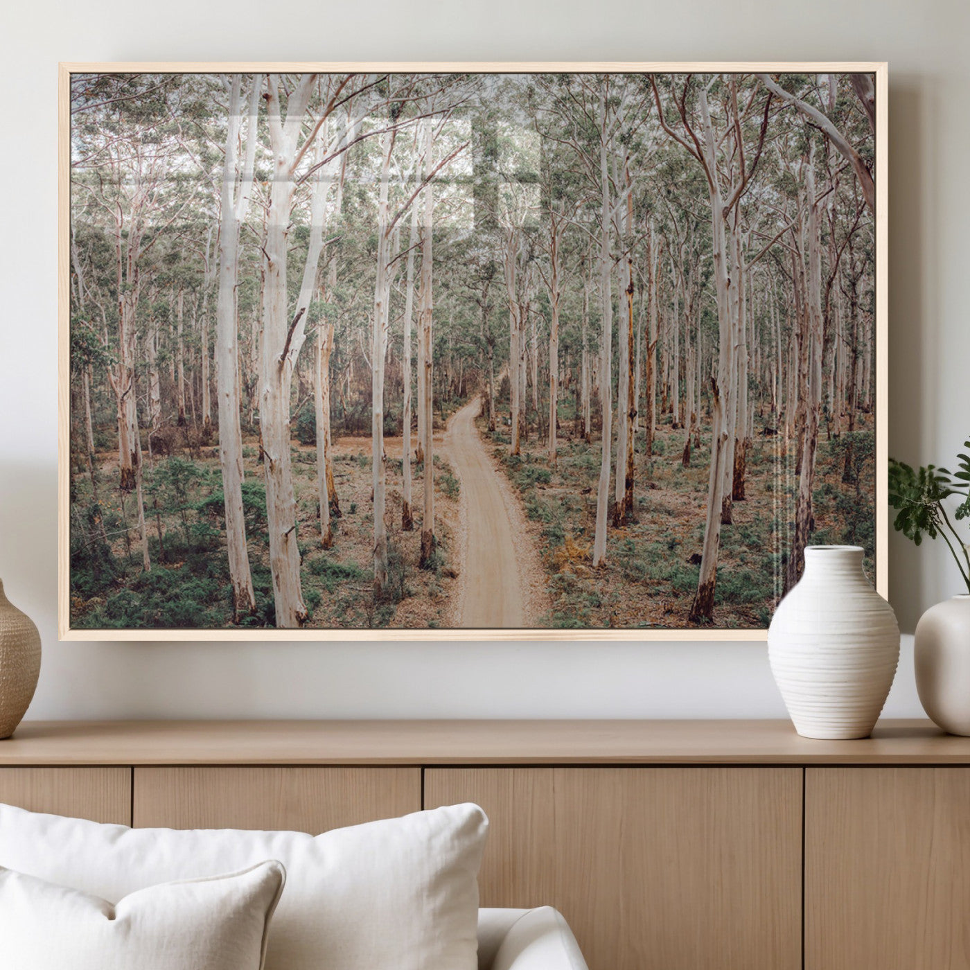 24760563-MGV-FP-36X24-3P_Natural-Forest Wall Art – Tranquil Woodland Path Canvas Print, Scenic Nature Photography Decor for Bedroom, Living Room, Office, Cabin or