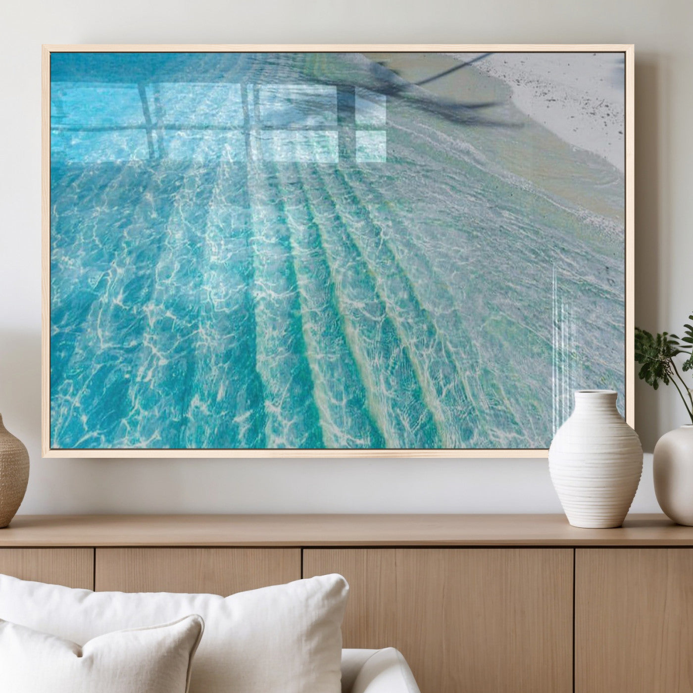 46233906-MGV-FP-36X24-3P_Natural-Coastal Wall Art – Turquoise Ocean Waves and White Sand Canvas Print, Tropical Beach Photography Decor for Bedroom, Living Room,