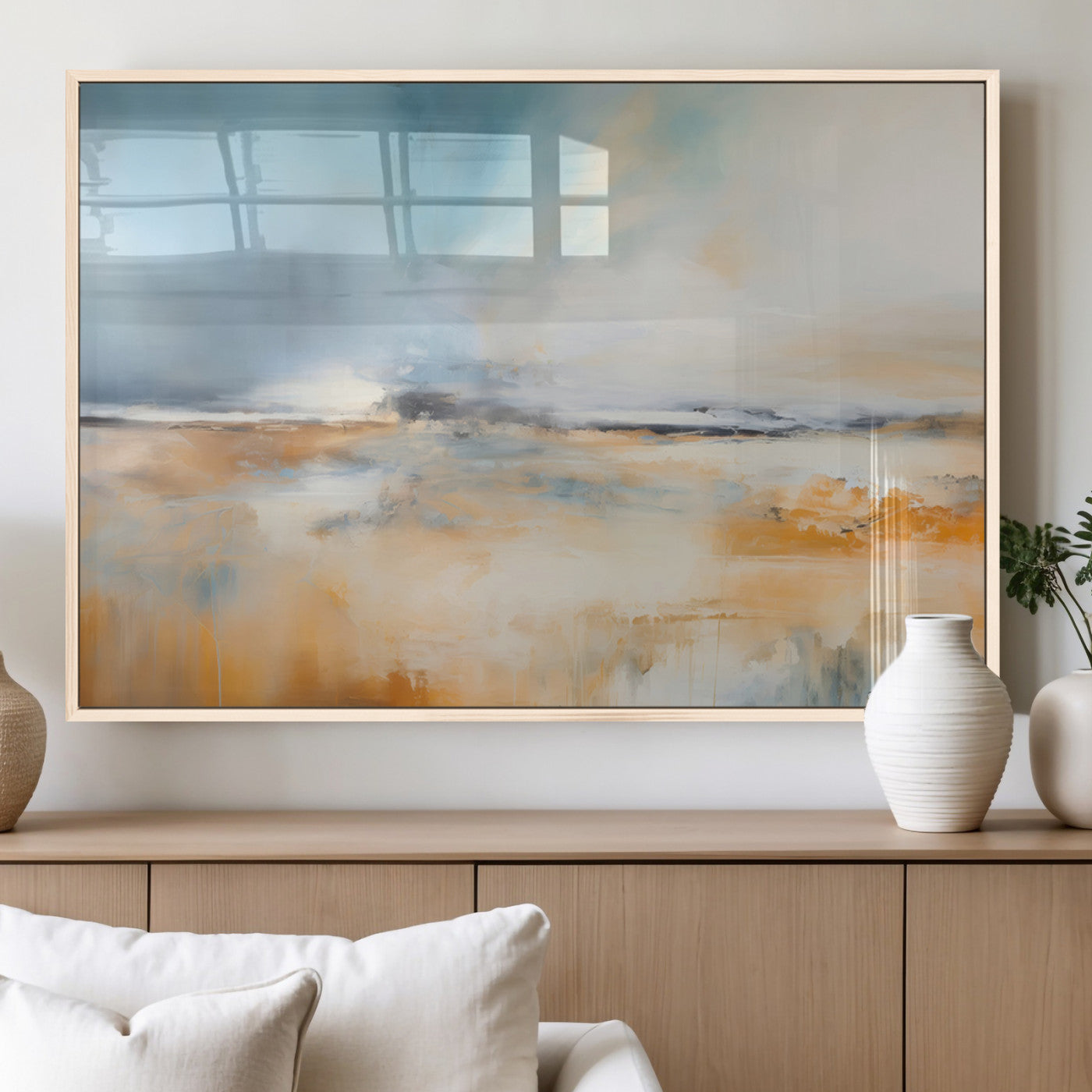 12135-MGV-FP-36X24-3P_Natural-Soft Horizon Wall Art Canvas Print, Framed Golden Field Art Picture Print, Dreamy Horizon Perfect Minimalist Earthy Decor Artwork