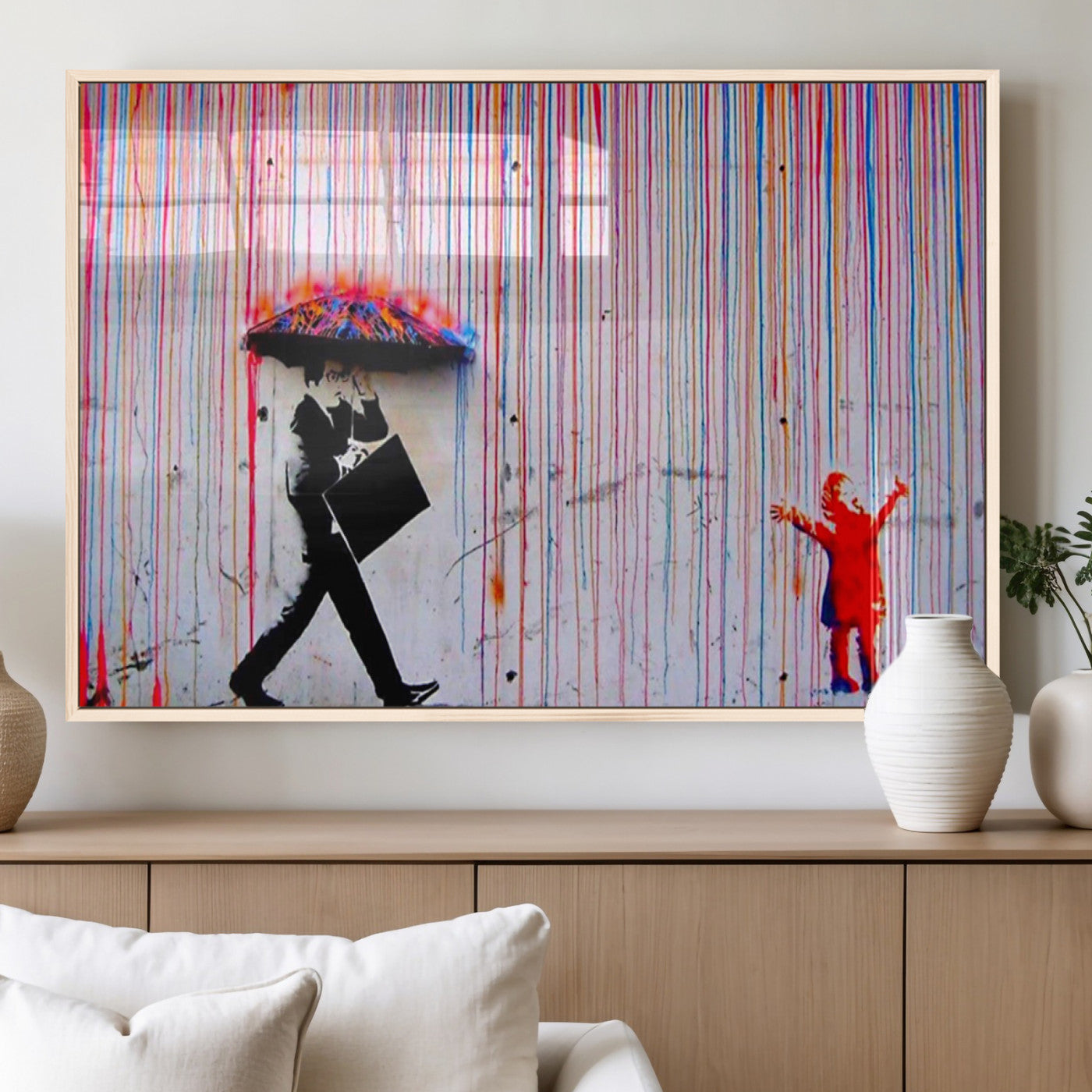 69505-MGV-FP-36X24-3P_Natural-Graffiti Girl Wall Art Canvas Print, Framed Urban Contrast Art Picture Print, Vibrant Graffiti Perfect Urban Pop Decor Artwork