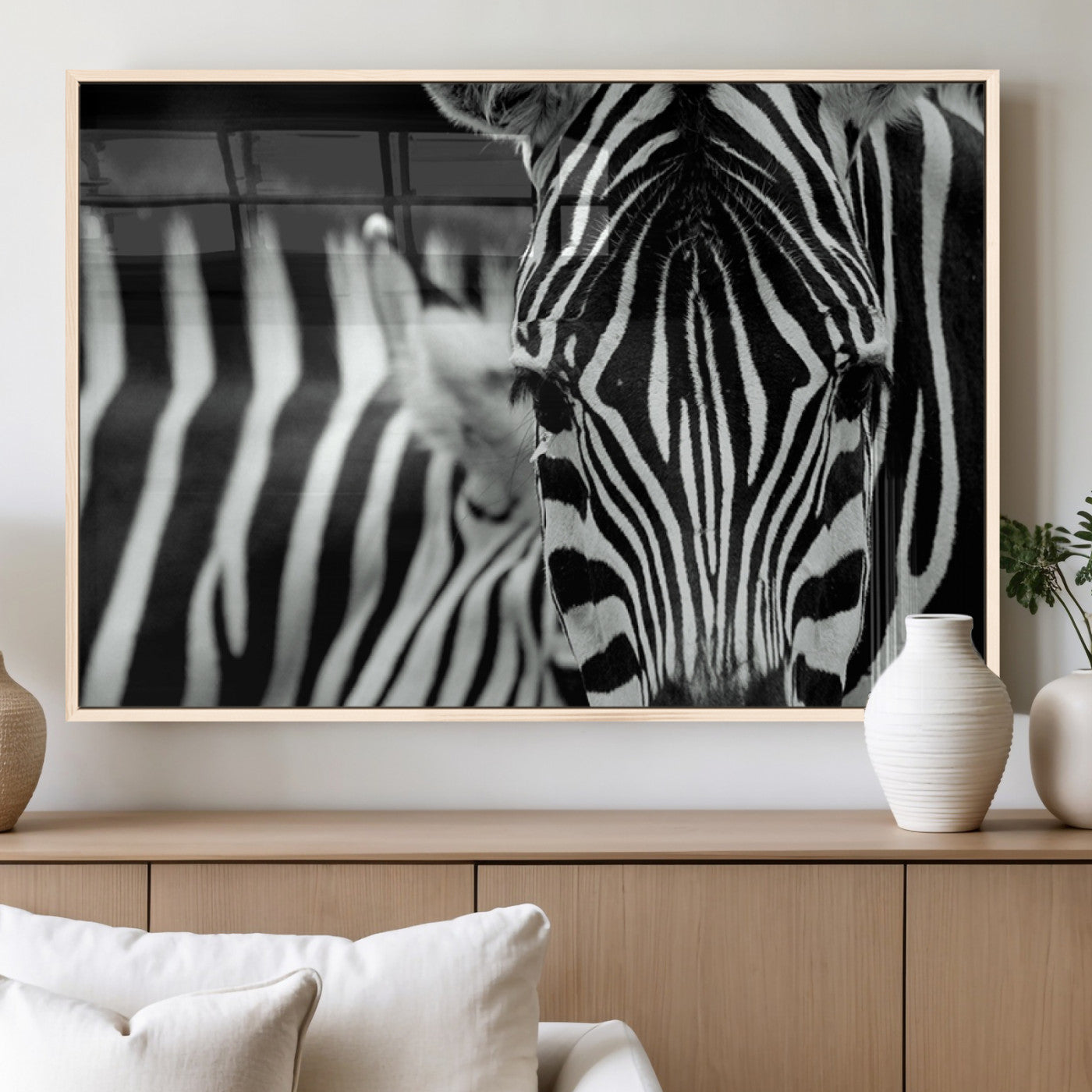 43631-MGV-FP-60X30-3P_Natural-Zebra Wall Art – Black & White Safari Wildlife Canvas Print, Modern Animal Photography Decor for Living Room, Office, or Bedroom