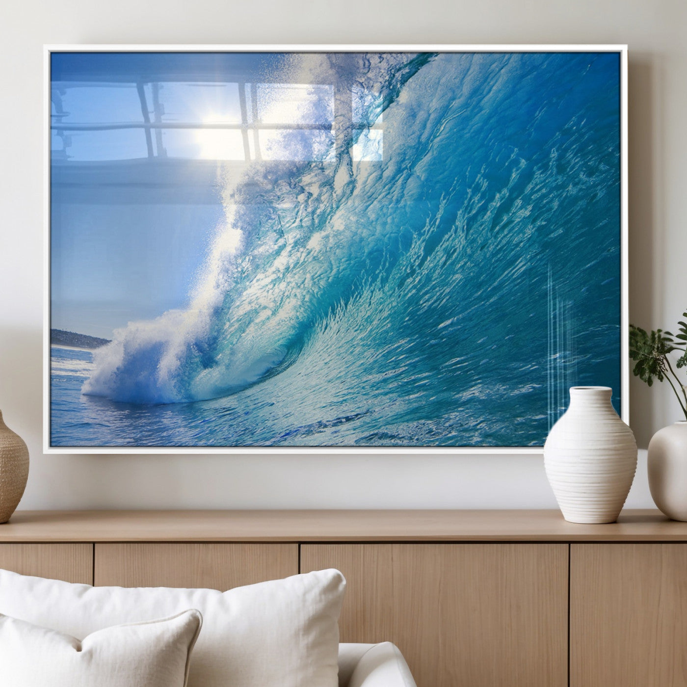 37494-MGV-FP-60X30-3P_White-Ocean Wave Canvas Art – Stunning Blue Wave Photography, Coastal Wall Decor for Living Room, Bedroom or Office