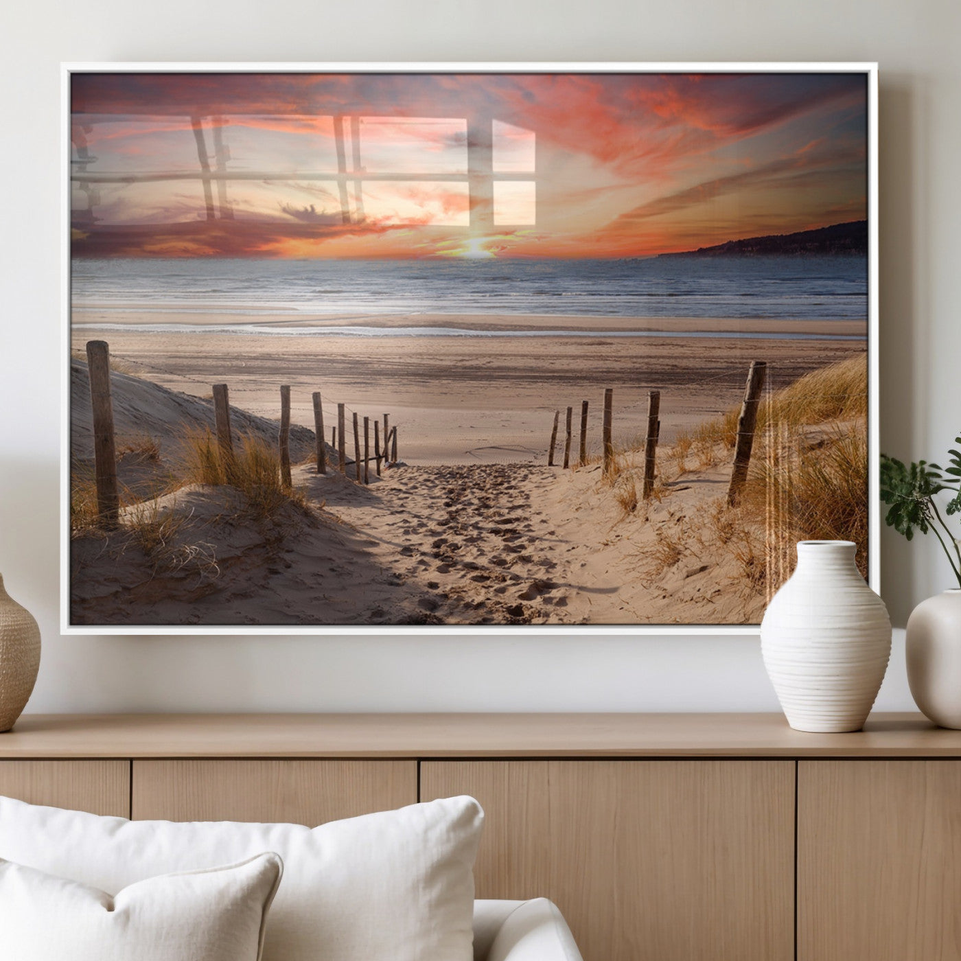 78111-MGV-FP-60X30-3P_White-Sunset Pathway Wall Art – Panoramic Coastal Canvas Print, Tranquil Beach Decor for Living Room, Office or Bedroom