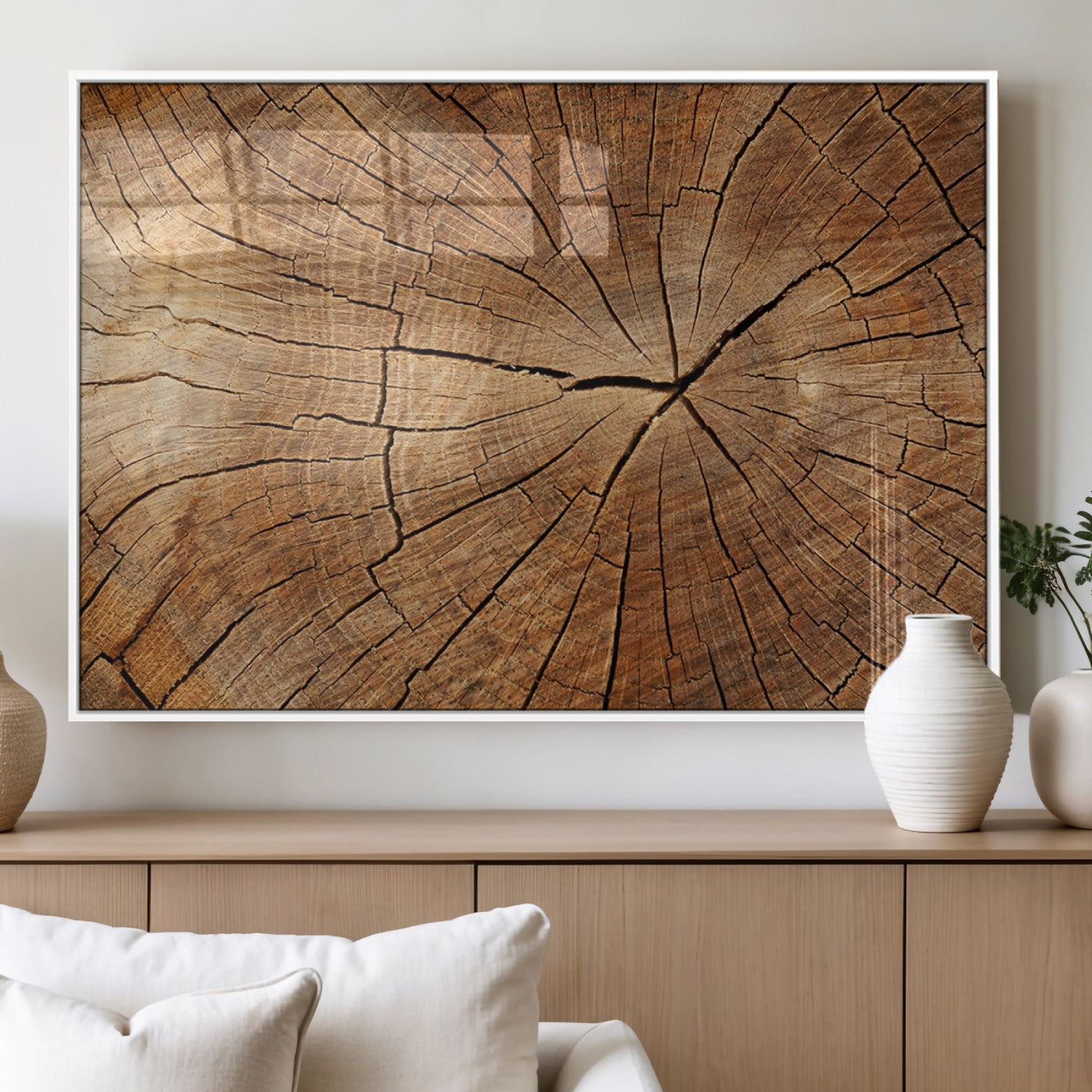 61710-MGV-FP-60X30-3P_White-Tree Rings Wall Art – Rustic Wood Grain Canvas Print of Tree Trunk Cross Section, Nature Inspired Decor for Cabin, Office, Living