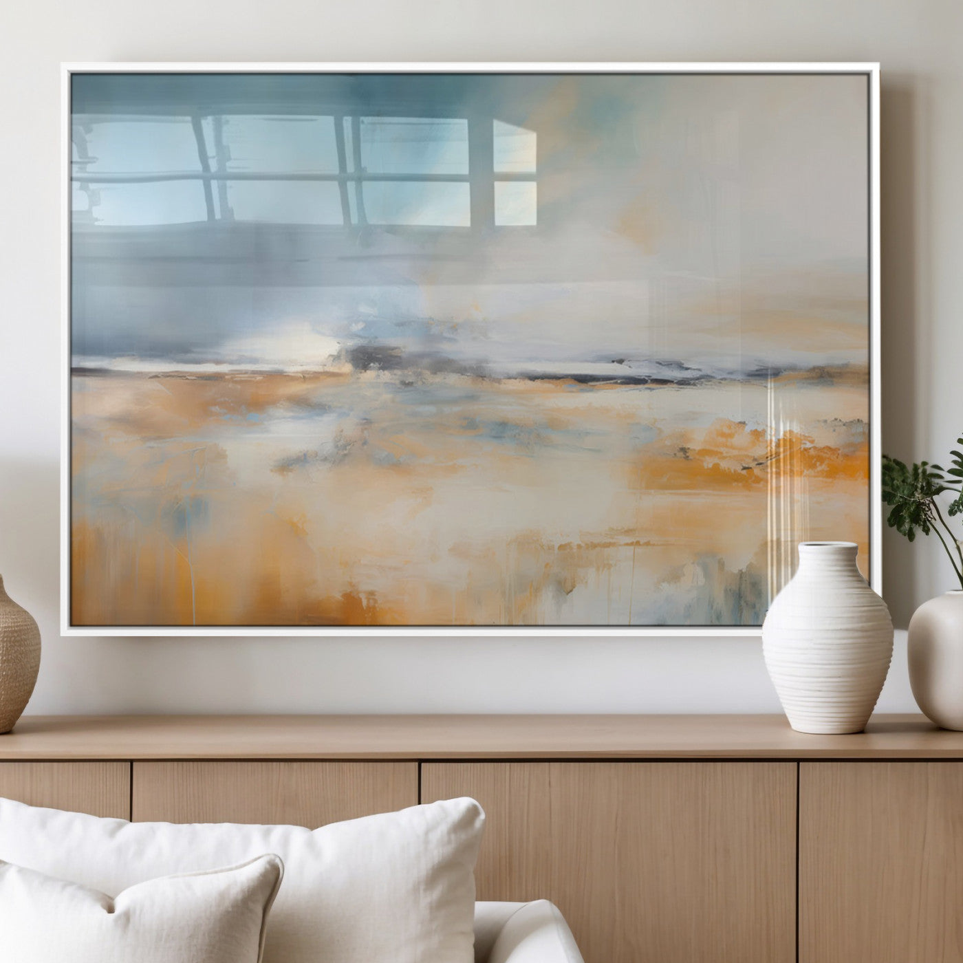 92764-MGV-FP-36X24-3P_White-Abstract Landscape Wall Art – Modern Blue and Orange Canvas Print, Large Minimalist Painting for Living Room, Bedroom, Office or